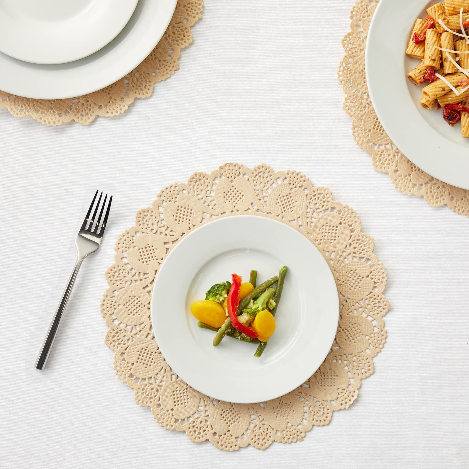 Juvale 250 Pack Round Paper Placemats For Cakes, Desserts, Light Brown Doilies For Food, Formal Events (12 In)