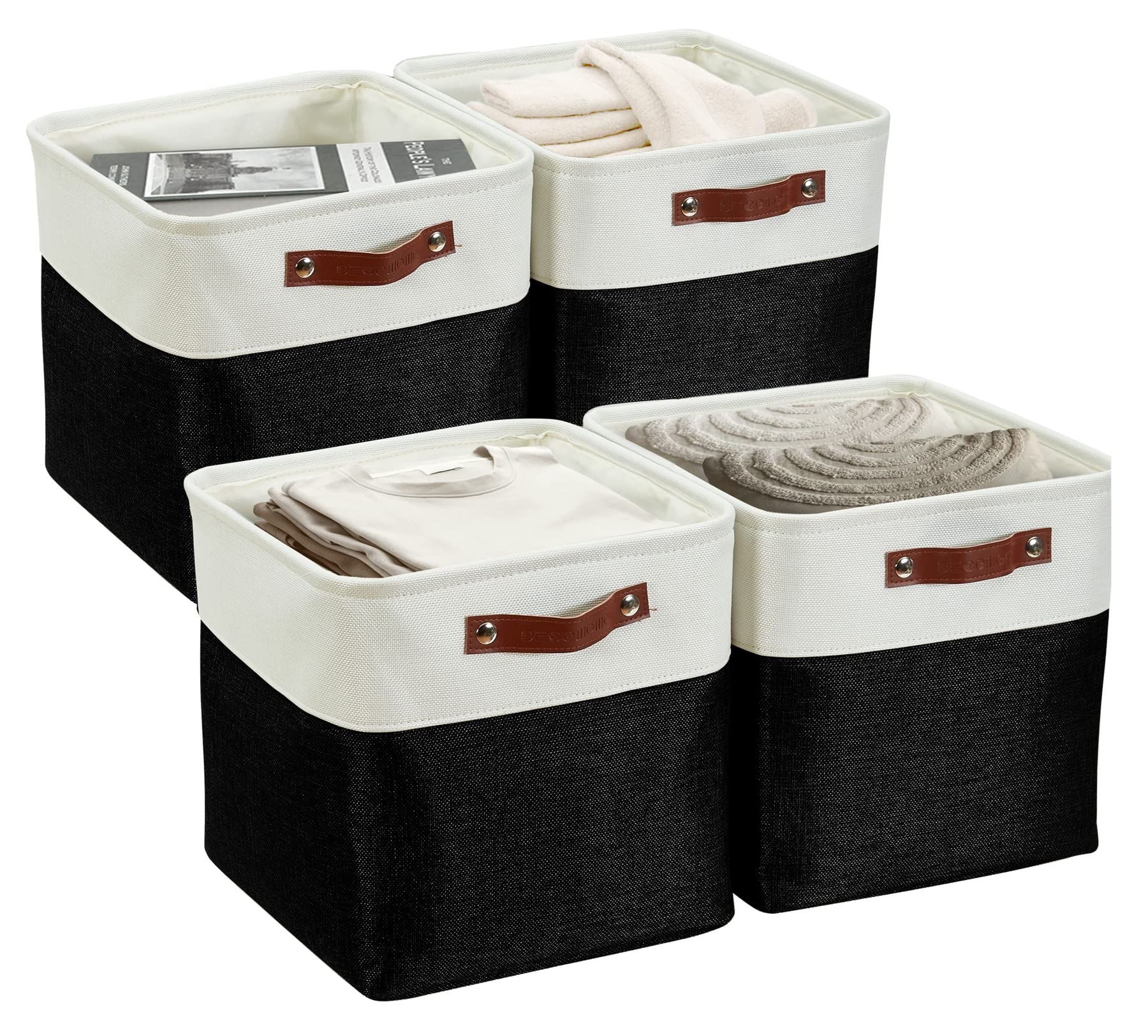 DECOMOMO Storage Cubes, 11x11 Cube Storage Bins, Baskets for Shelves (Black & White, Cube 11 - 4 Pack)