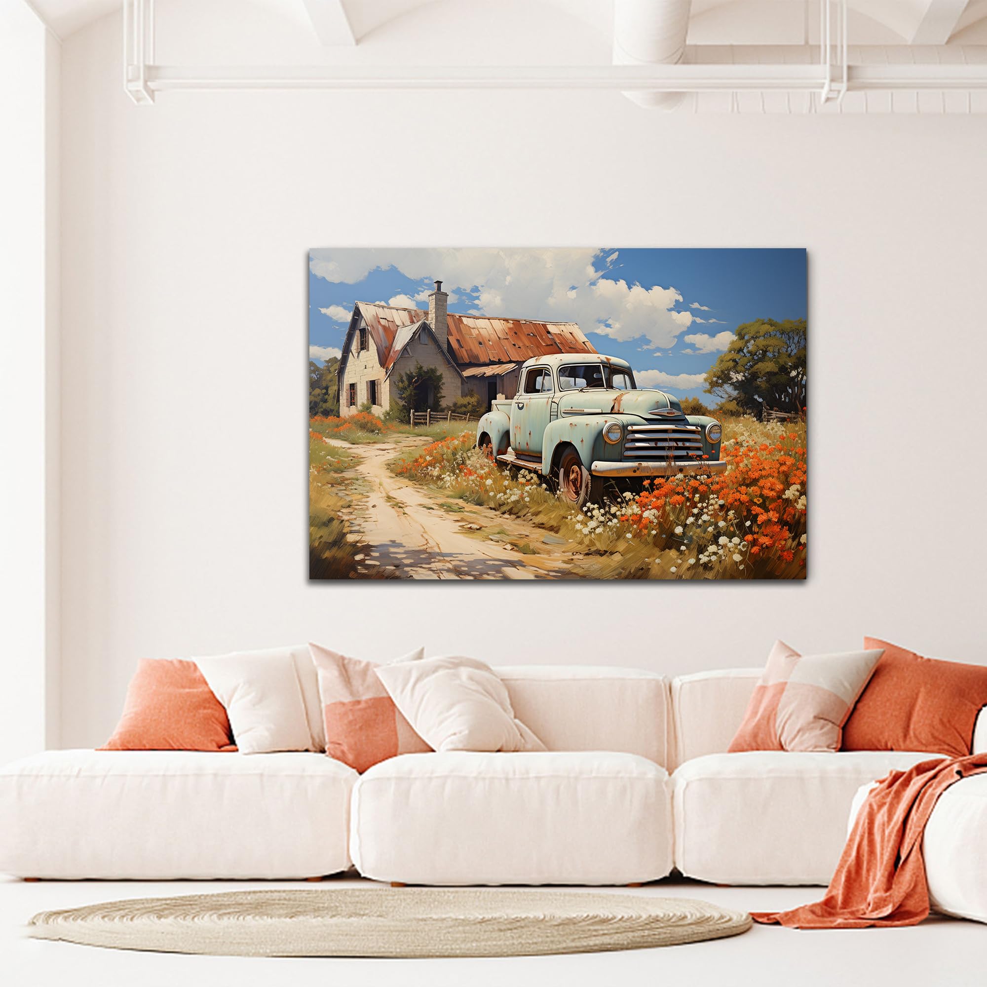 Farmhouse Truck Wall Art, Old Truck Wall Art, Rustic Farmhouse Barn Canvas Wall Art, Vintage Truck Canvas Wall Art, Old Truck Ba