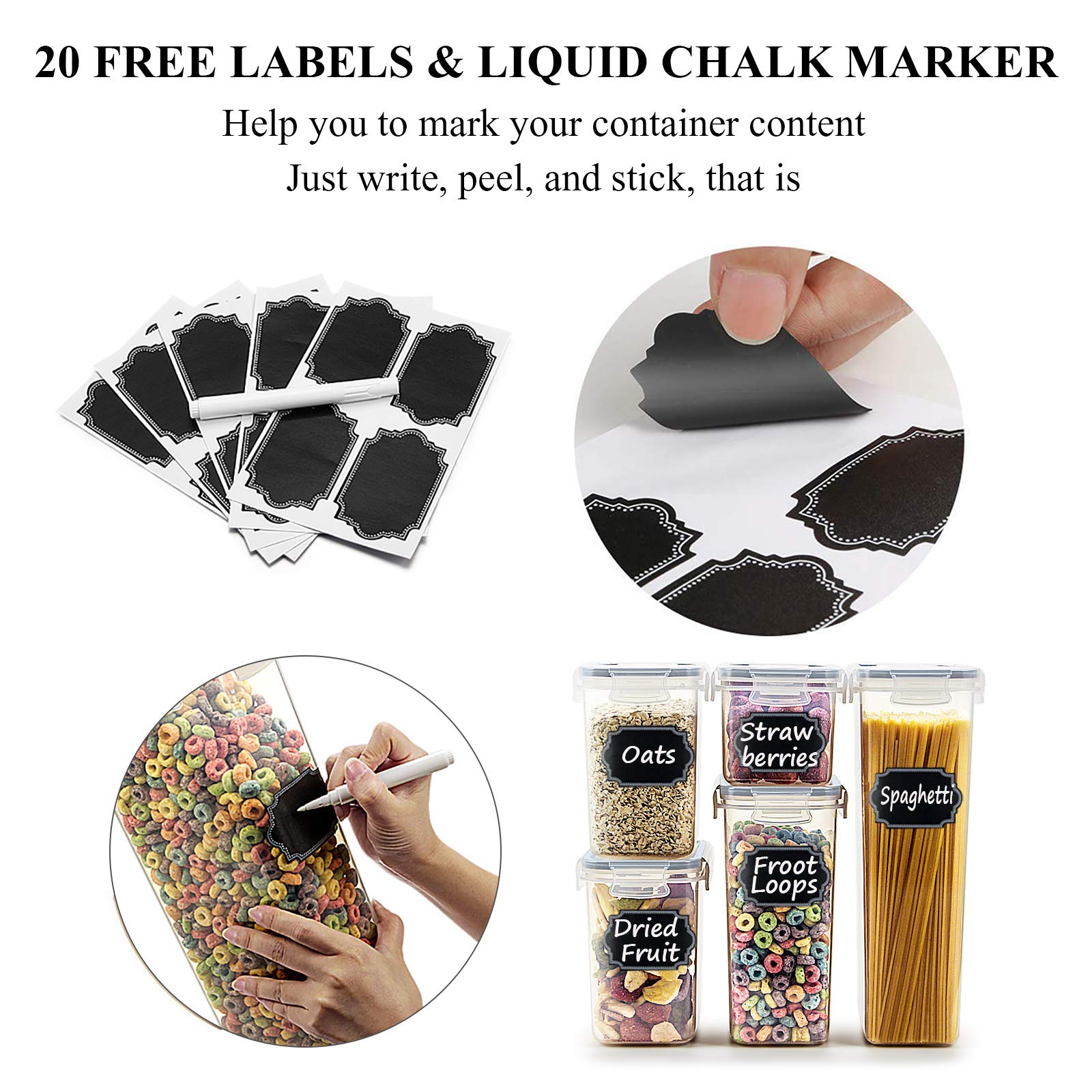 Wildone Airtight Food Storage Containers with Lids  14PC Plastic Kitchen Containers Storage Set for Pantry Organization and Storage  Cereal  Flour and Sugar Containers  Include 20 Labels & Pen