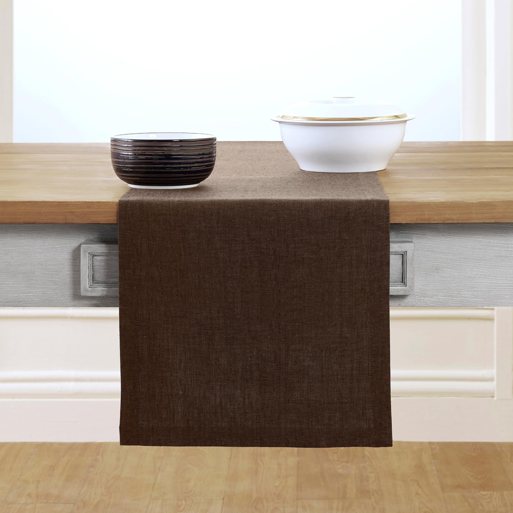 Solino Home Linen Table Runner 48 Inch - 100% Pure Linen Chambray Brown Short Table Runner 14 X 48 Inch Ideal For Dresser And Co