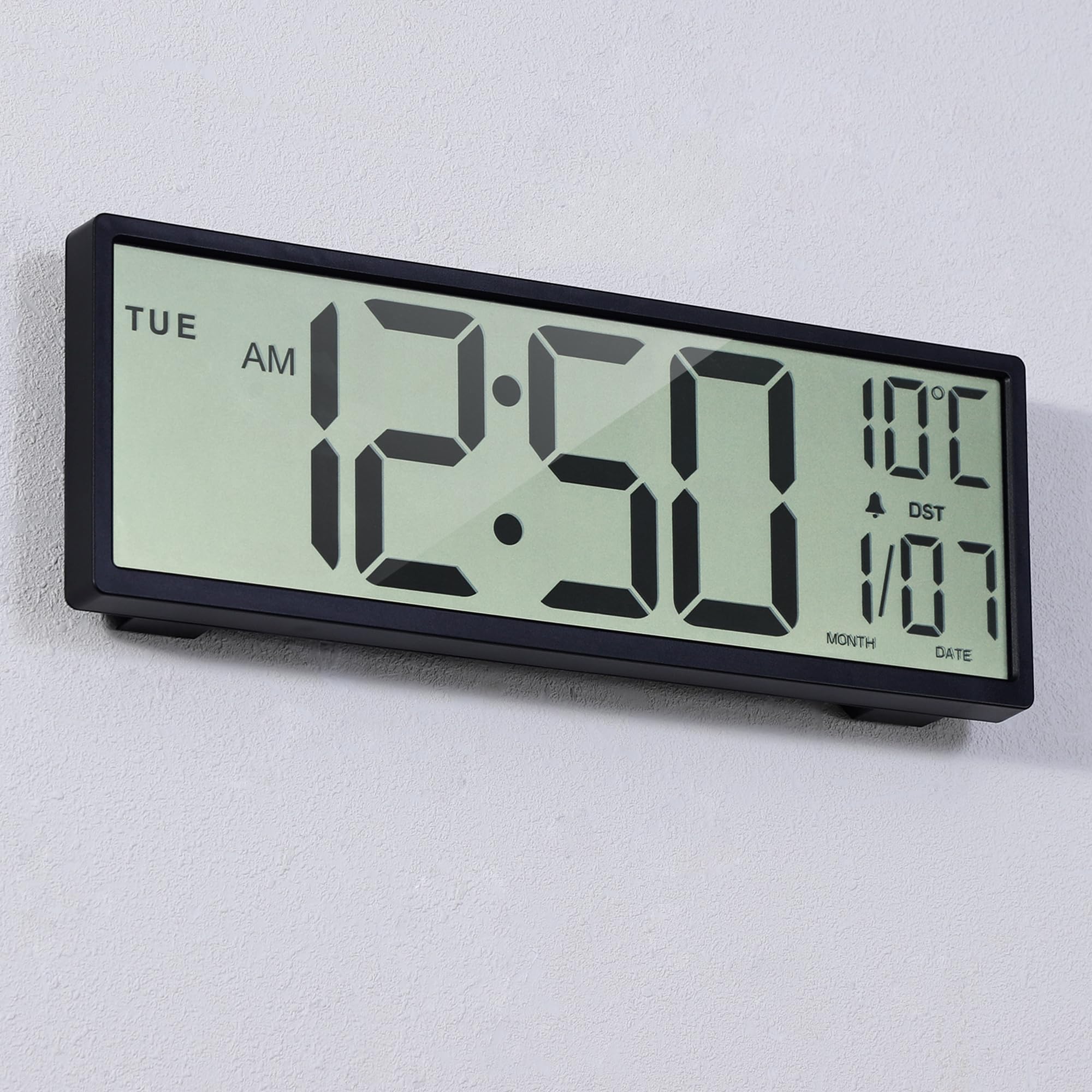 Henescribe Large Digital Wall Clock Battery Operated Black, Atomic Clock With Large Display Numbers, Calendar, Auto Dst, Clocks 