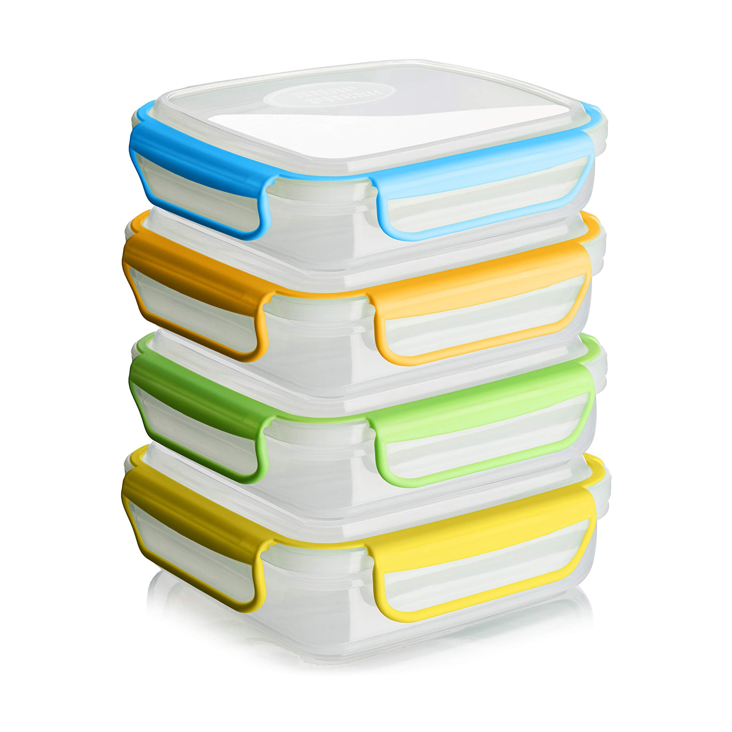 Snap Fresh - 4 Pack of Sandwich Containers (450 ml) - Reusable, BPA Free Plastic, Snap & Lock Shut Lids and Silicone Seal. Great