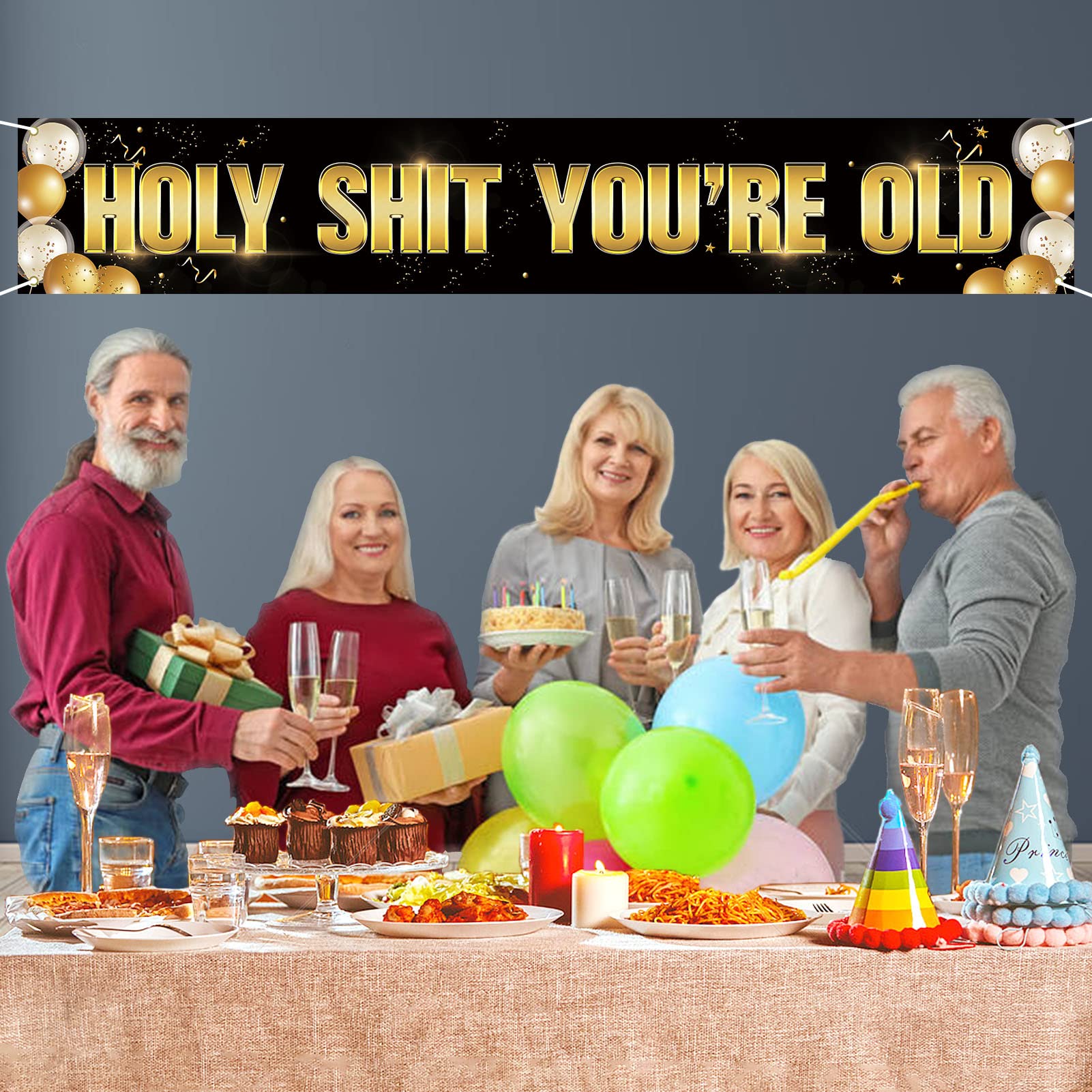 Ushinemi Holy Shit Youre Old Banner, Large Hilarious Birthday Decorations For Men Women, 30Th 40Th 50H 60Th 70Th 80Th 90Th Birth