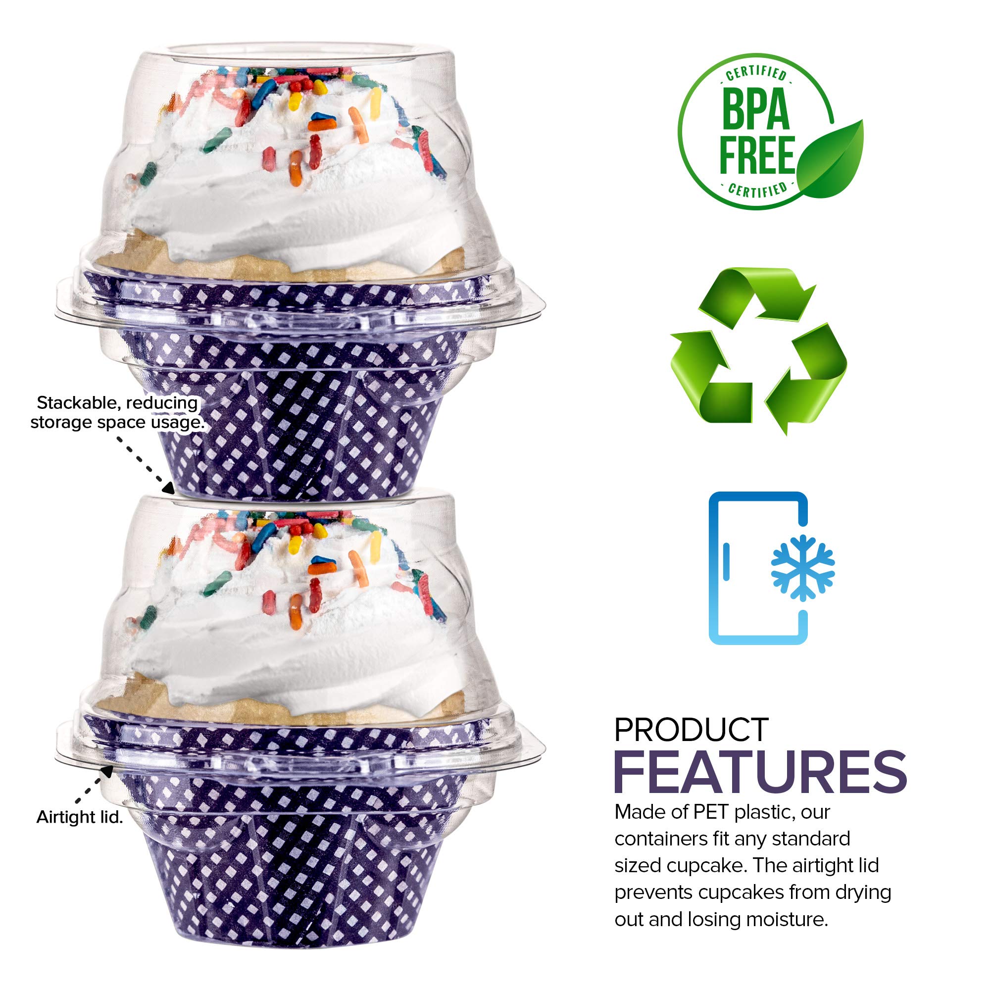 Stock Your Home Individual Plastic Cupcake Containers Disposable With Connected Airtight Dome Lid (50 Count) Clear Single Cupcak