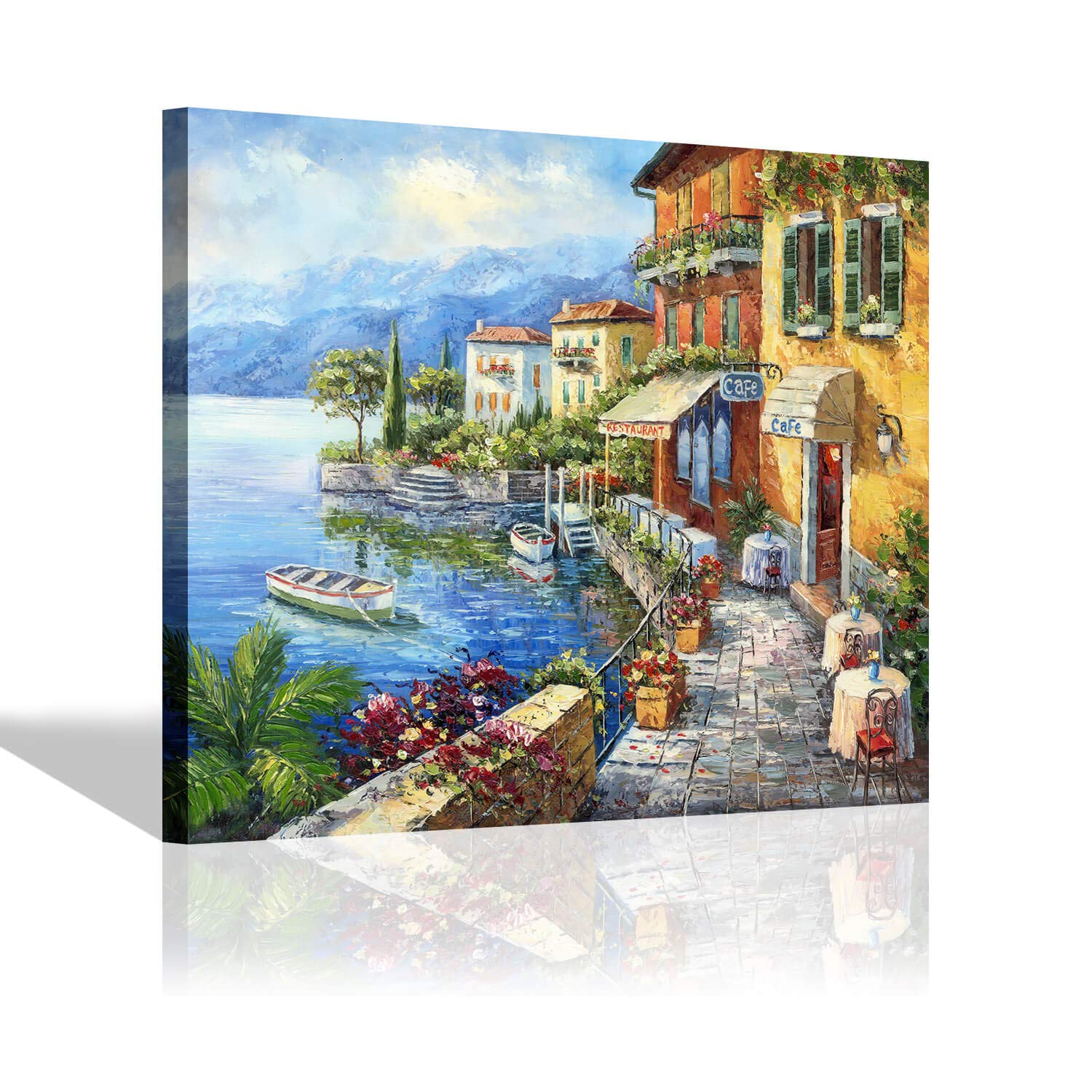 Sd Soft Dance Mediterranean Town Painting Canvas Print - Coastal City Artwork Wall Art Reproduction For Living Room (18'' X 24''