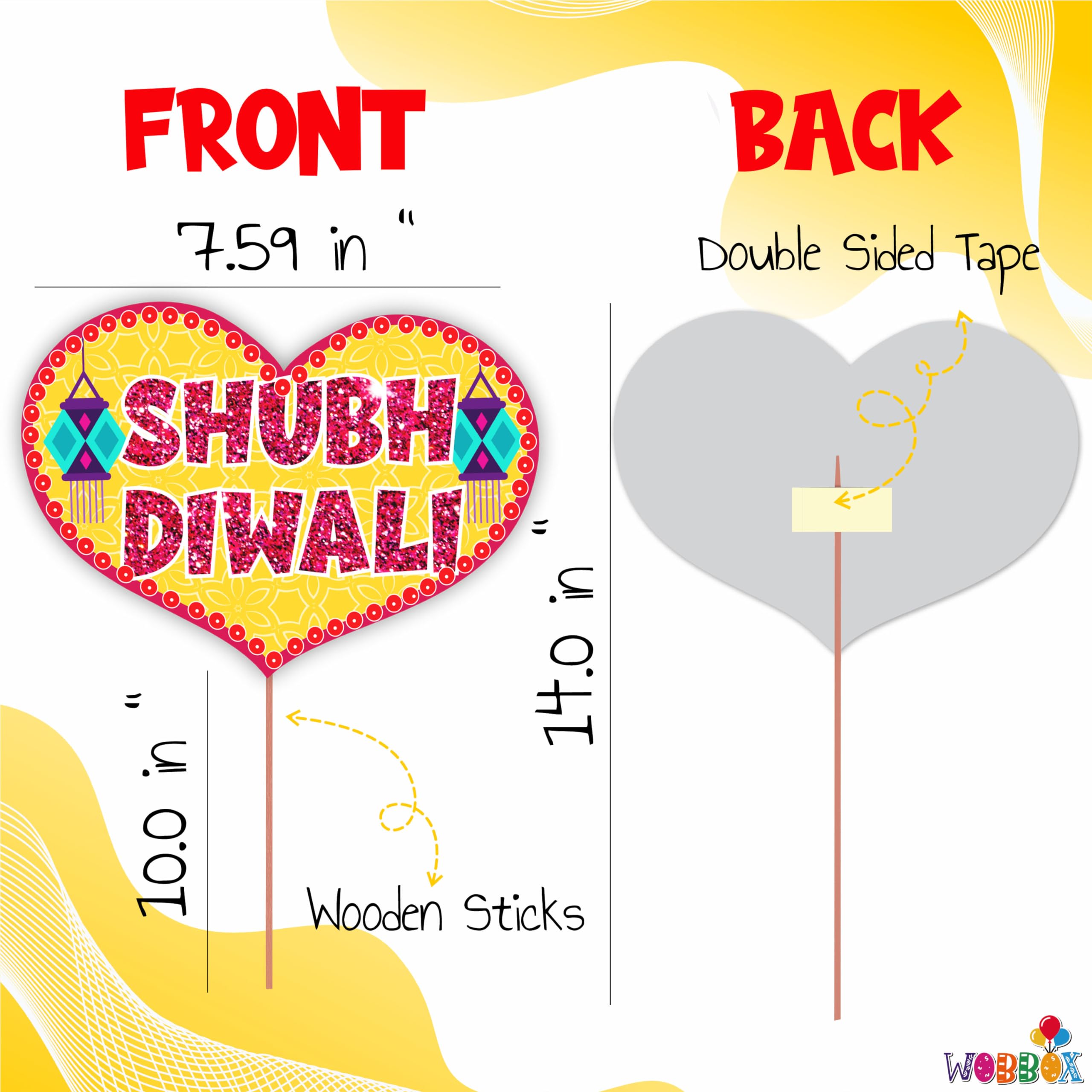 WOBBOX Diwali Decoration Happy Diwali Photo Booth Party Props, Yellow & Purple Colour, Diwali Decoration Item, Diwali Dcor Items