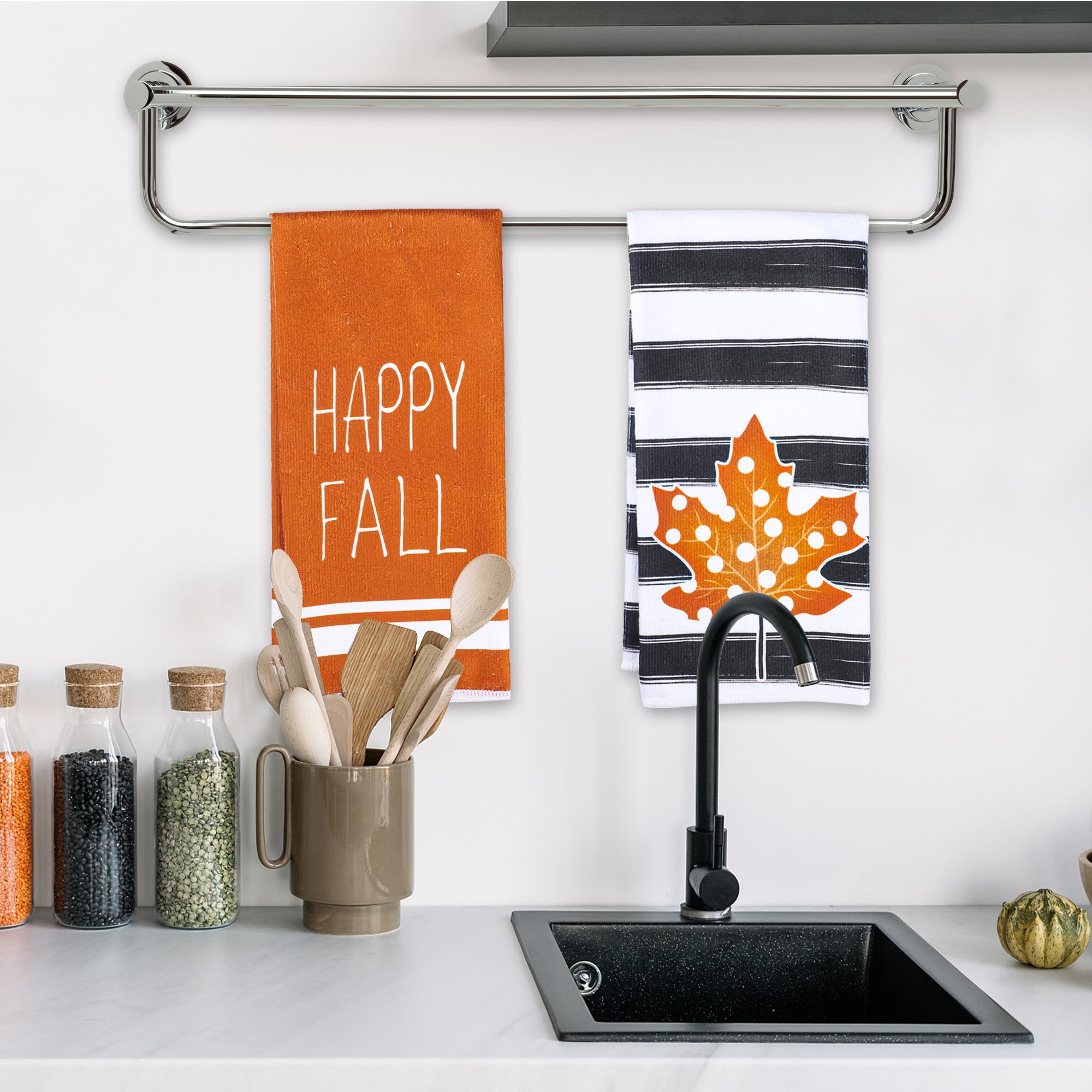 Peony Man 4 Pieces Fall Dish Towels Autumn Kitchen Towels Pumpkin Hand Towels Fall Tea Towel For Thanksgiving Autumn Harvest Hol