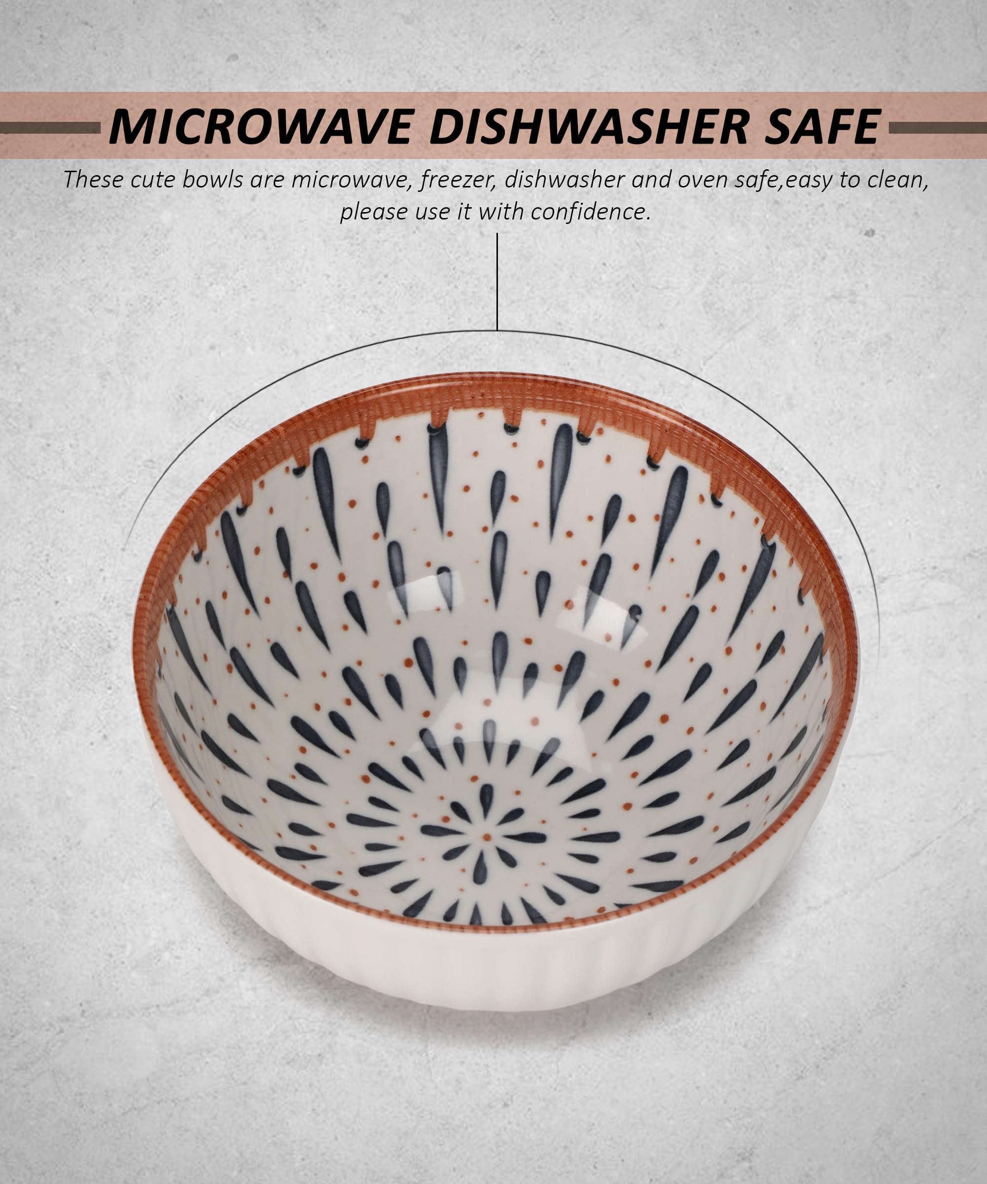 OLWICK 250ml Ceramic Bowls for Cereal, Soup, Pasta, Oatmeal, Salad and Rice, Microwave and Dishwasher Safe, Beautiful Gift Box P