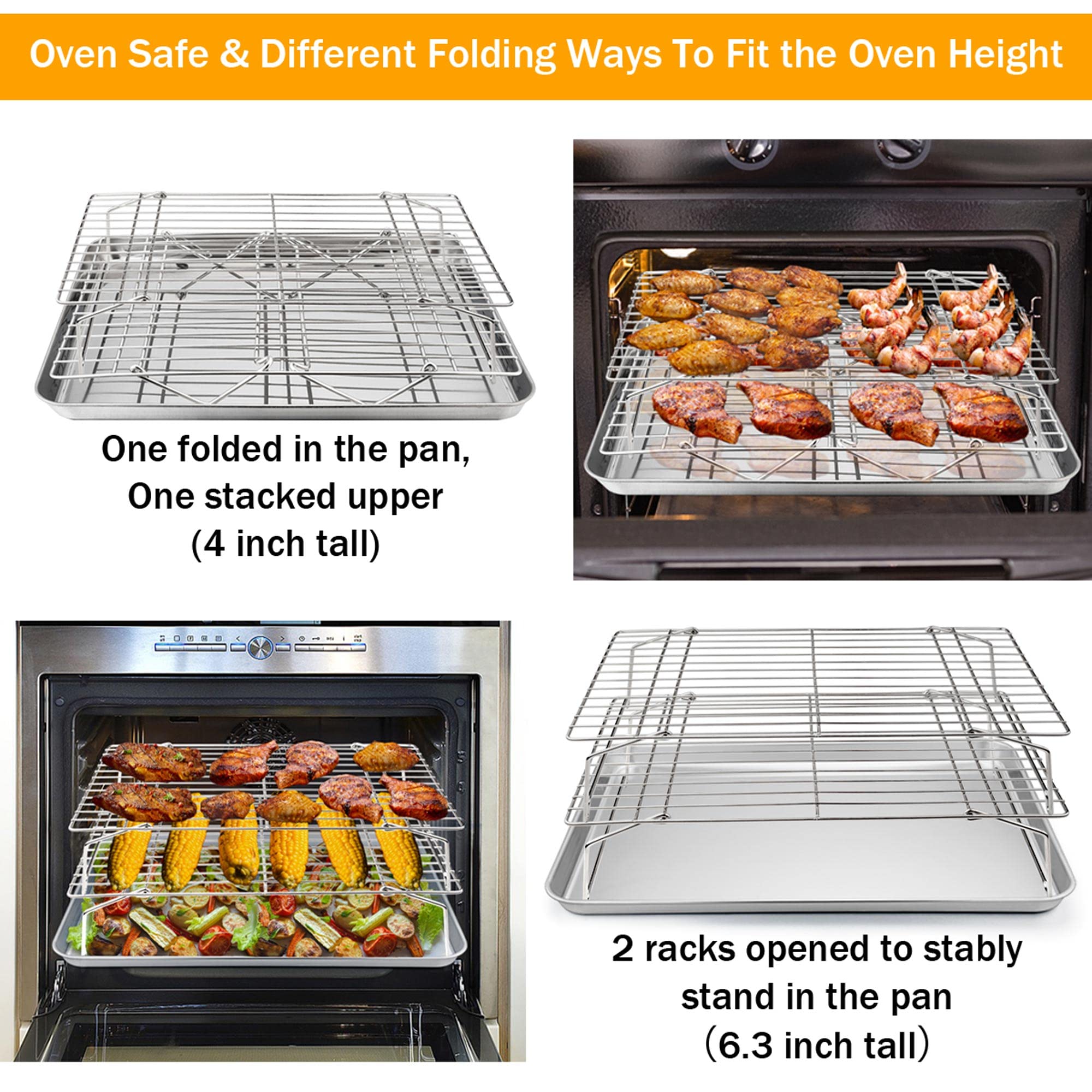 Teamfar Cooling Rack, 15   X10    Stainless Steel Wire Rack Forbaking Roasting Cooling, Non-Toxic & Heavy Duty, Stackable & Flex