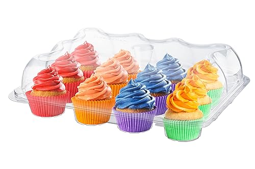 Plastic Cupcake Containers Boxes 12 Compartment - 8 Pack Disposable High Dome Dozen Cupcake Holder With Lid Bulk Extra Sturdy St