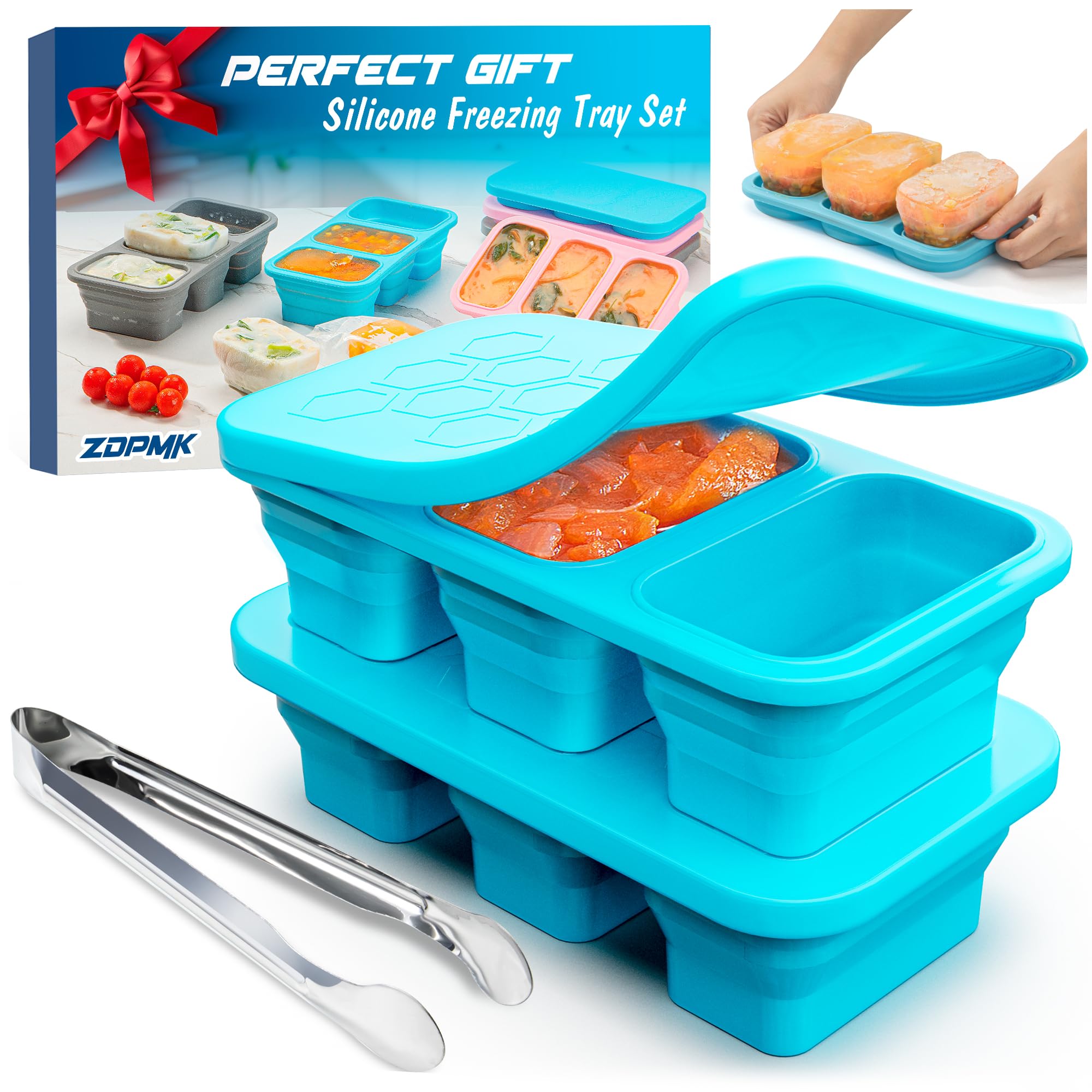 Silicone Freezer Trays With Lid, Stackable 1 Cup Silicone Freezer Molds, Easy To Use Soup Ice Cube Tray, Collapsible Freezing Mo