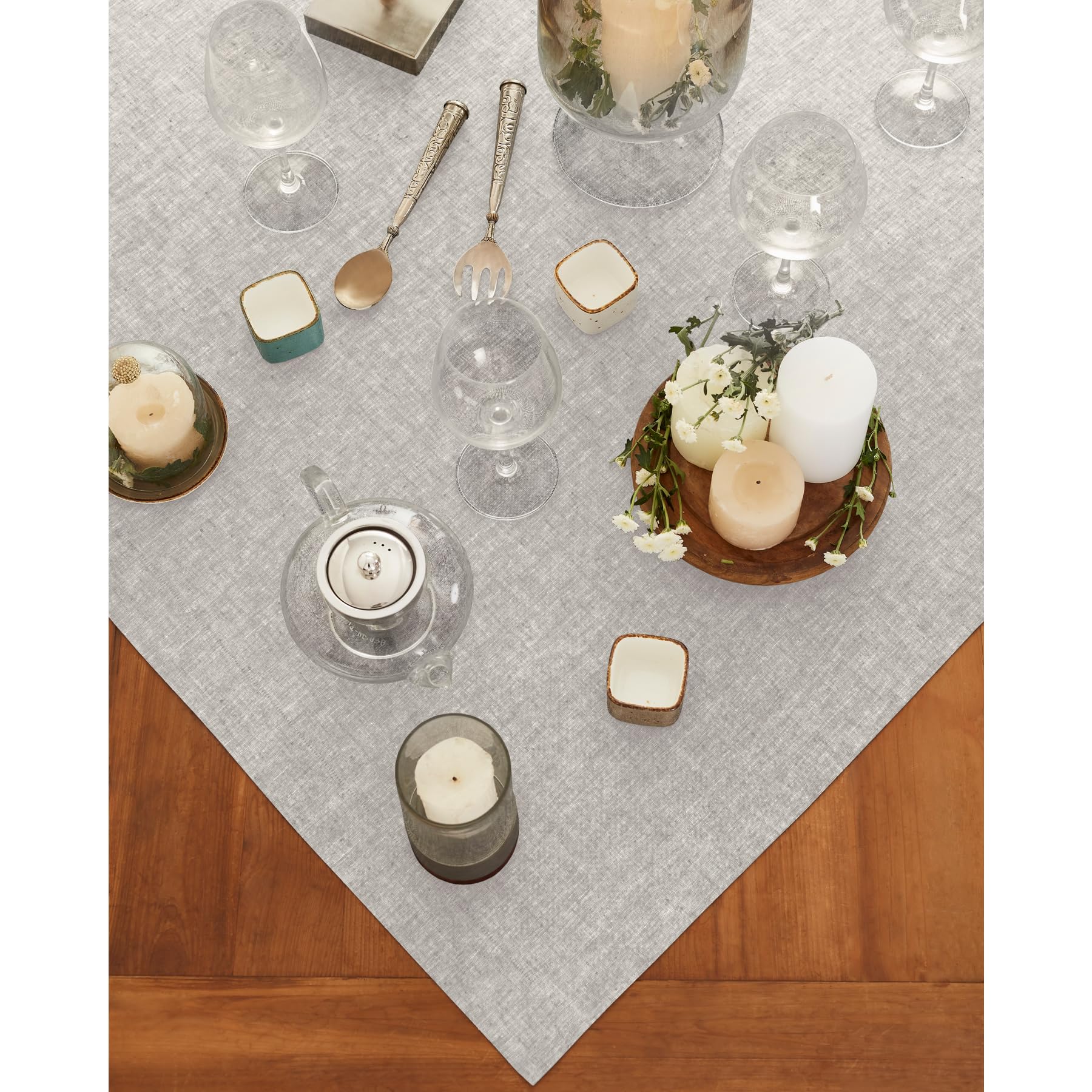 Solino Home Linen Tablecloth 52 X 52 Inch - 100% Pure Linen Oyster Grey Tablecloth - Machine Washable Square Table Throw For Fal