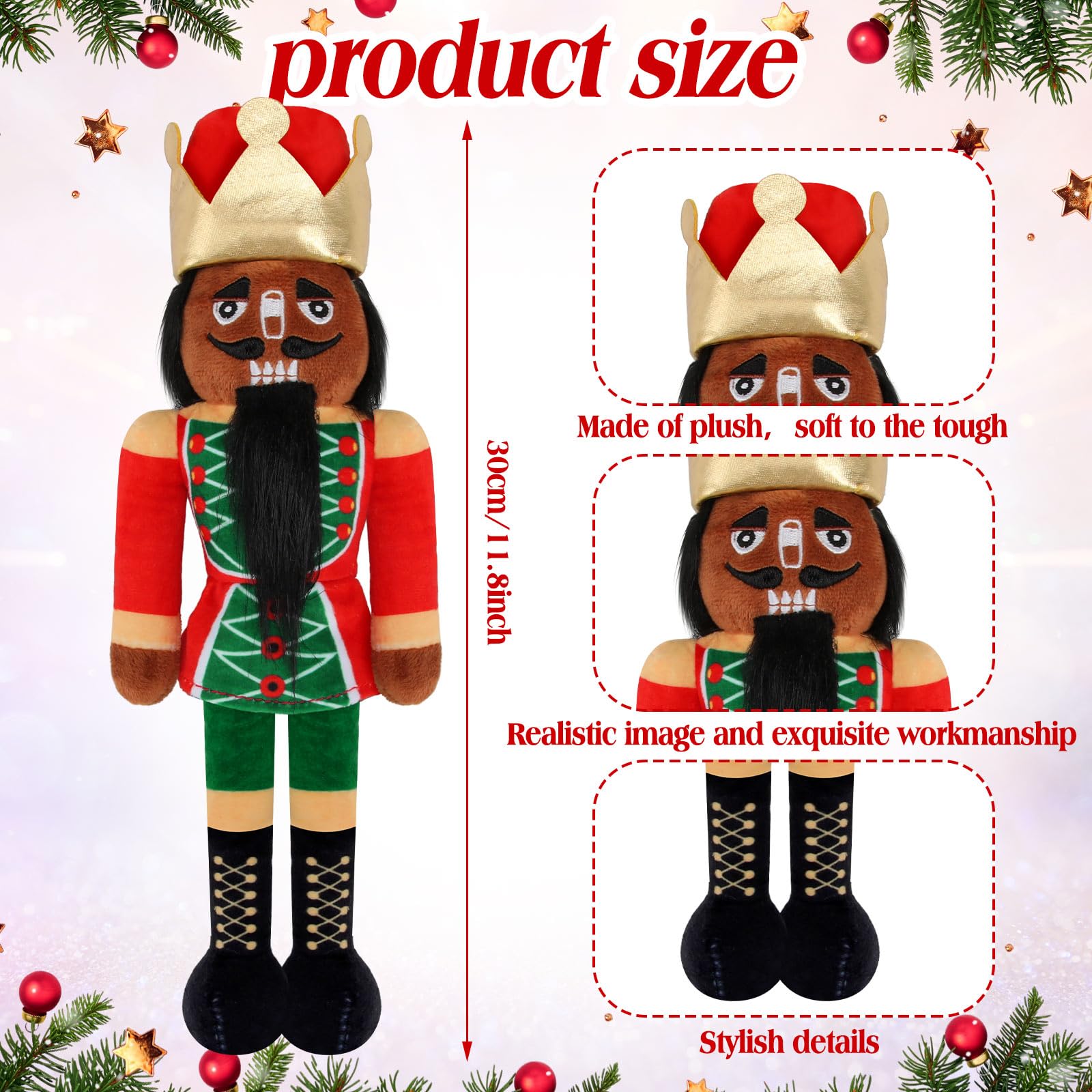 Lunmon 12 Inch Nutcracker Stuffed Plush Doll Gifts for Christmas Xmas Holiday Gifts Home Party Table Centerpieces(African Nutcra