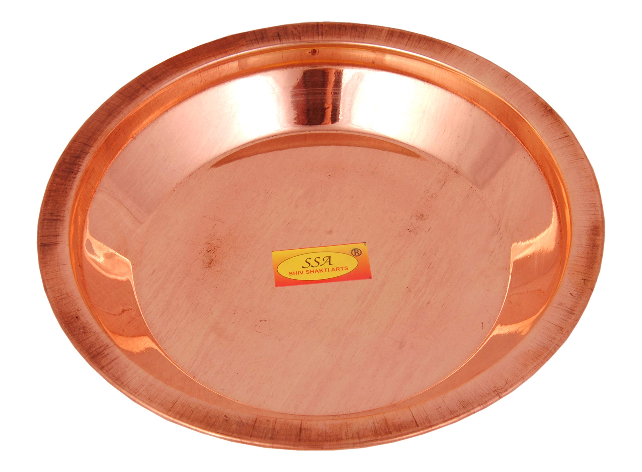 Shiv Shakti Arts 100% Pure Copper Pooja Thali Plate Taman - (Diameter - 4.33 Inch, Heavy)