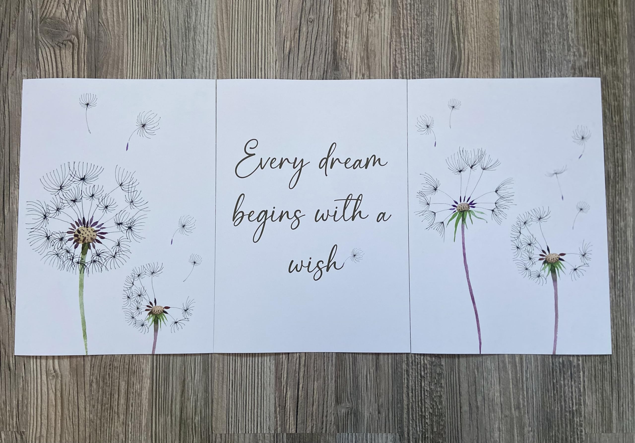 Dandelion Quote Wall Art Set Of 3 Unframed Prints, Plant Decor, Living Room Bedroom Poster Home Decor, Every Dream Begins With A