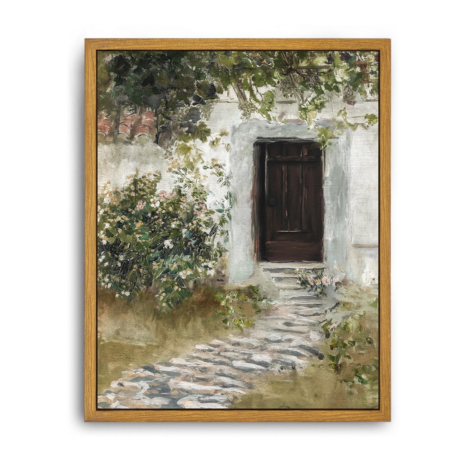 Roslynity Framed Canvas Wall Art Vintage Print Oil Paintings Spring Cottage Summer Country Landscape Retro Aesthetic Artwork For