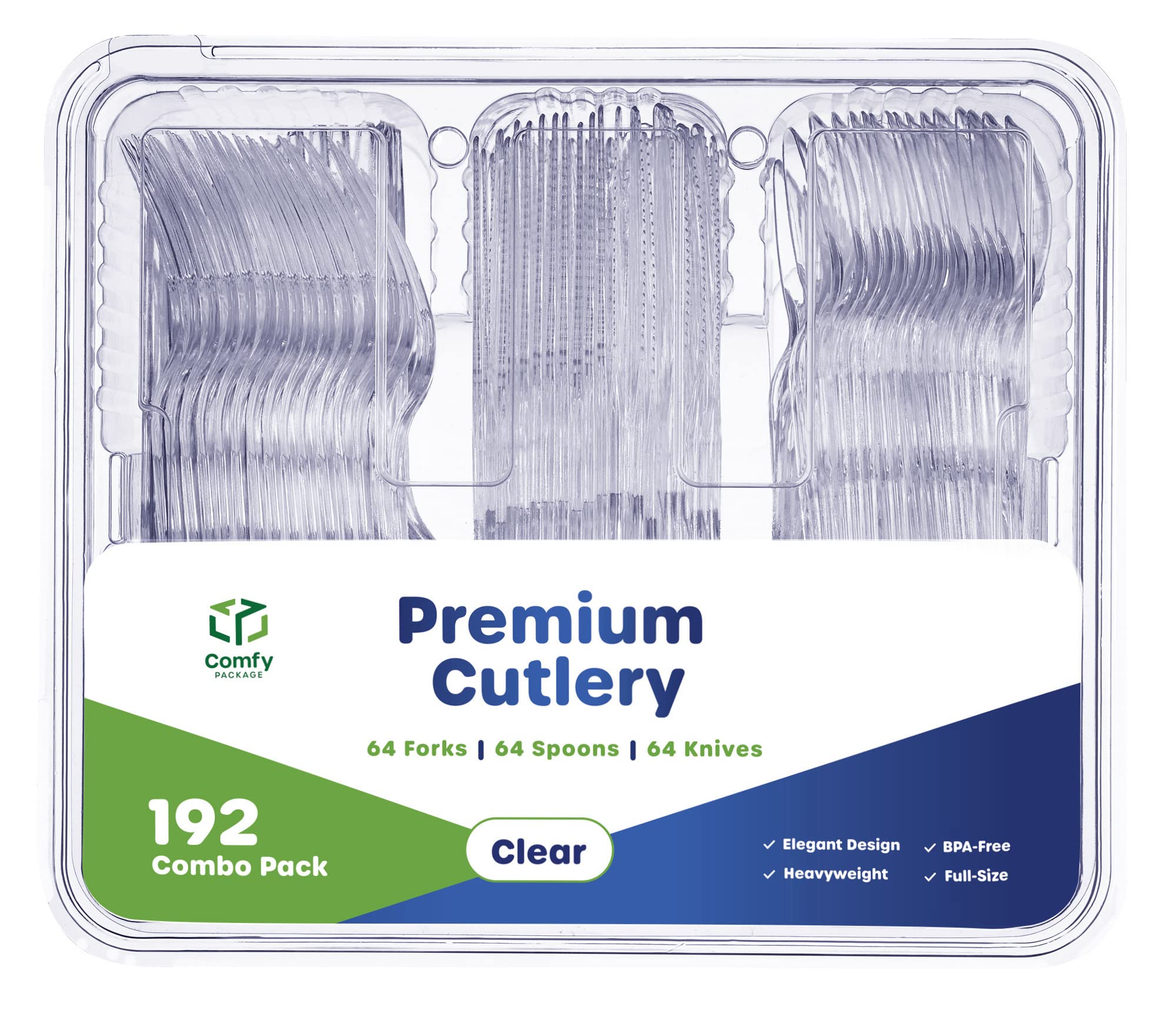 Comfy Package [192 Combo Pack] Premium Heavyweight Disposable Clear Plastic Silverware - Cutlery