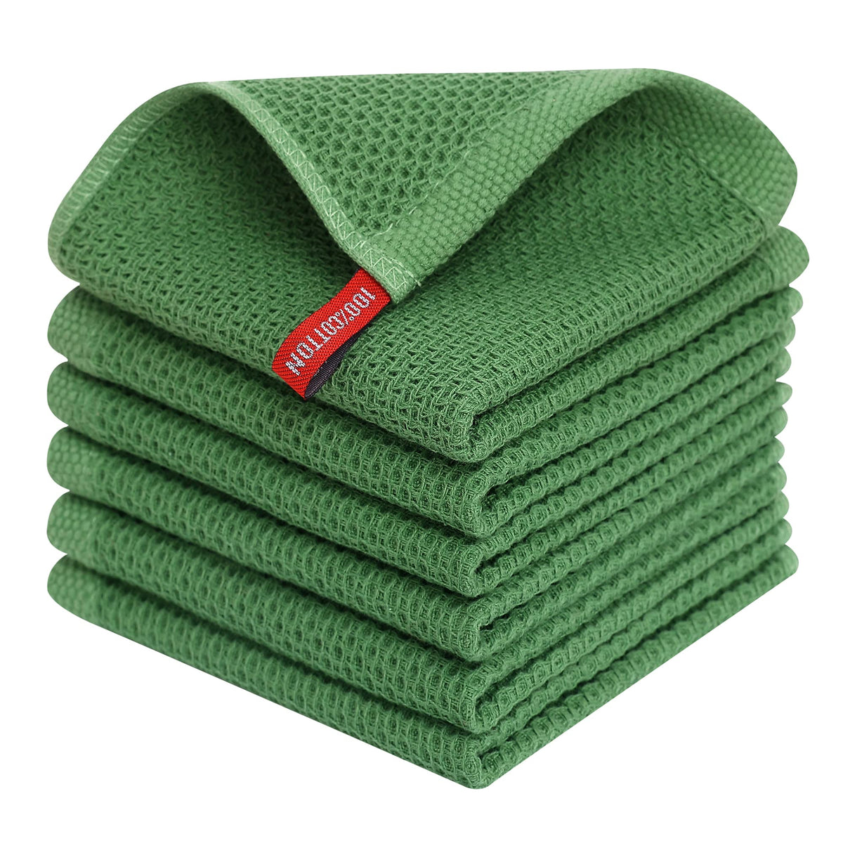 Homaxy 100% Cotton Waffle Weave Kitchen Dish Cloths, Ultra Soft Absorbent Quick Drying Dish Towels, 12 X 12 Inches, 6-Pack, Gras