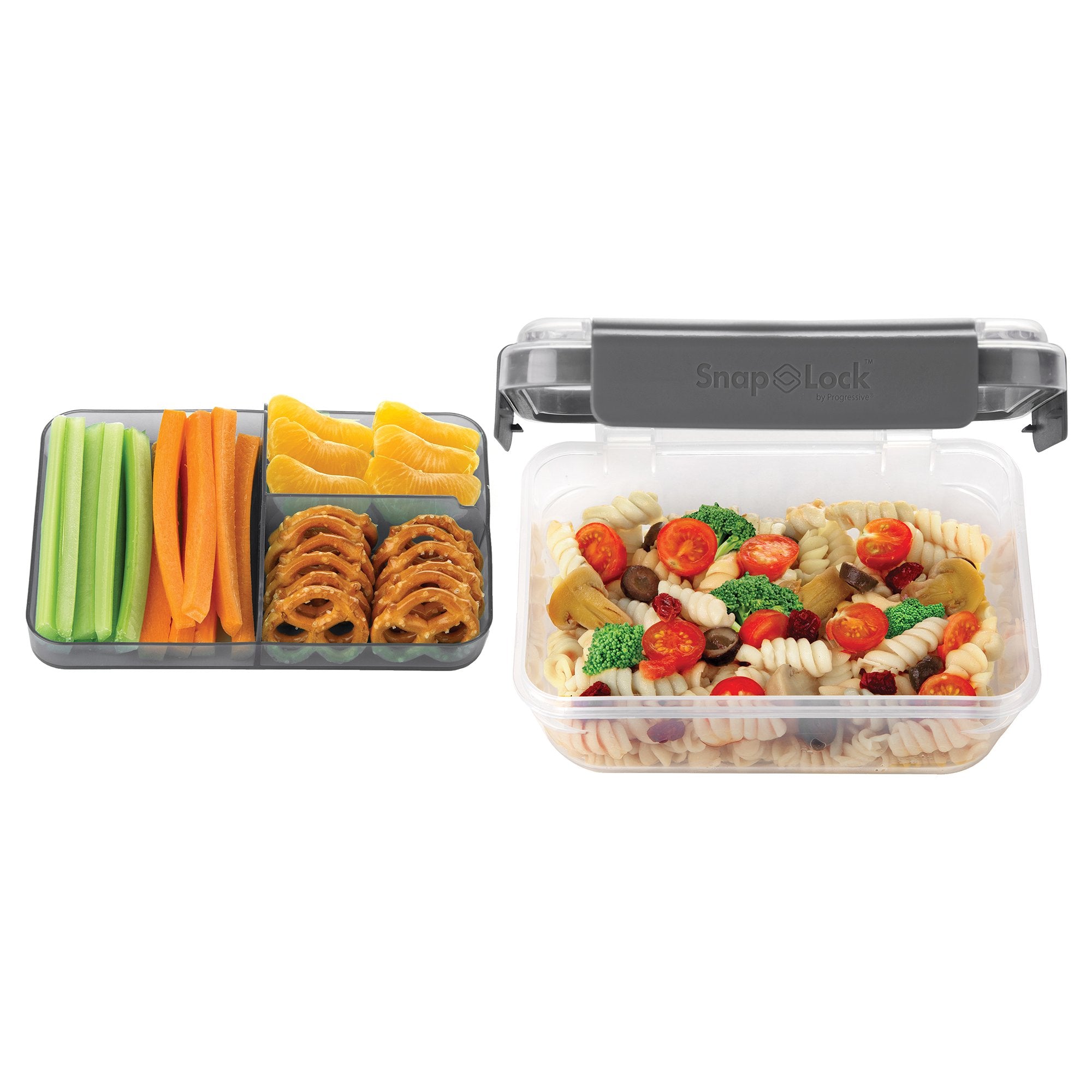 Snaplock By Progressive Bento-To-Go Container - Gray, Easy-To-Open, Leak-Proof Silicone Seal, Snap-Off Lid, Stackable, Bpa Free