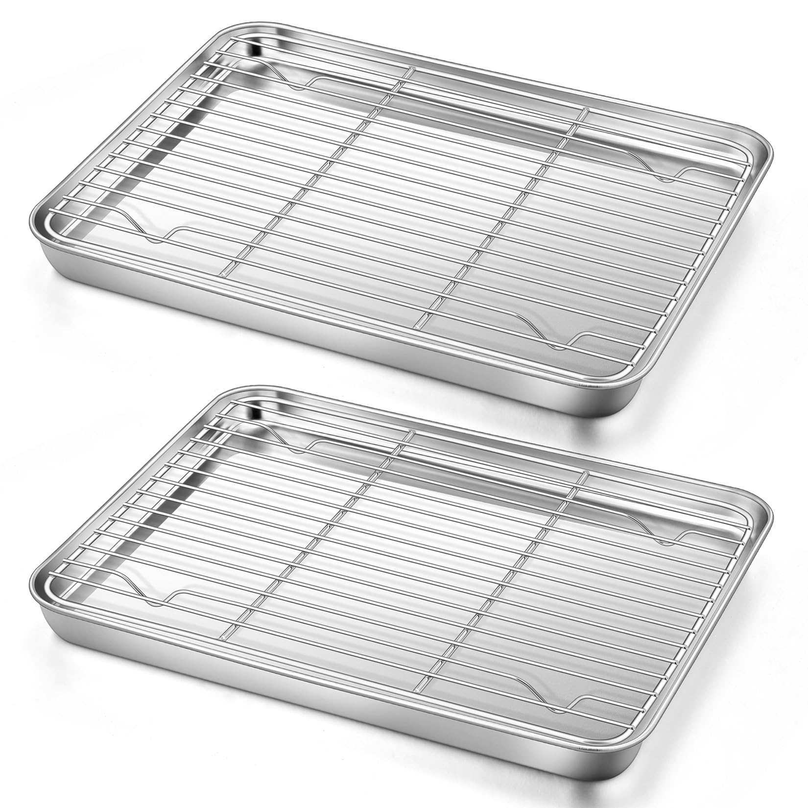 12.5 Inch Baking Sheet Pan With Cooling Rack Set(2 Pans & 2 Racks), Joyfair Stainless Steel Quarter Toaster Oven Pan Tray & Wire