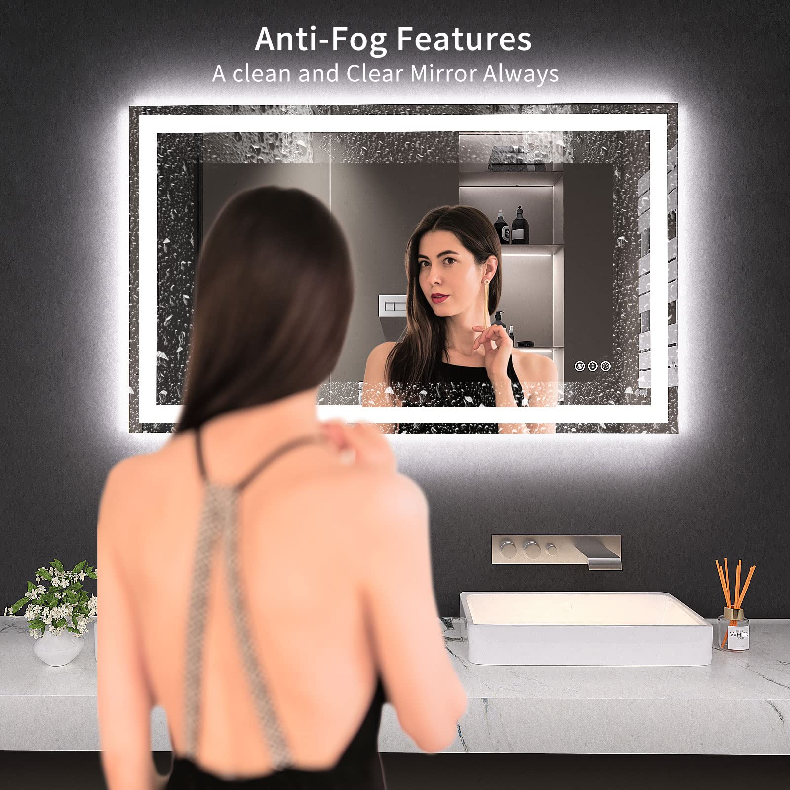 LOAAO 40X24 LED Bathroom Mirror with Lights  Anti-Fog  Dimmable  Backlit + Front Lit  Lighted Bathroom Vanity Mirror for Wall  Memory Function  Tempered Glass (Safe to Use)