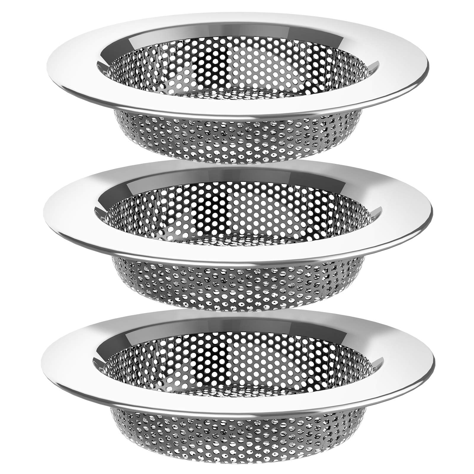 Mrsiga Kitchen Sink Strainer, Stainless Steel Sink Drain Strainer, Dishwasher Safe, Pack Of 3