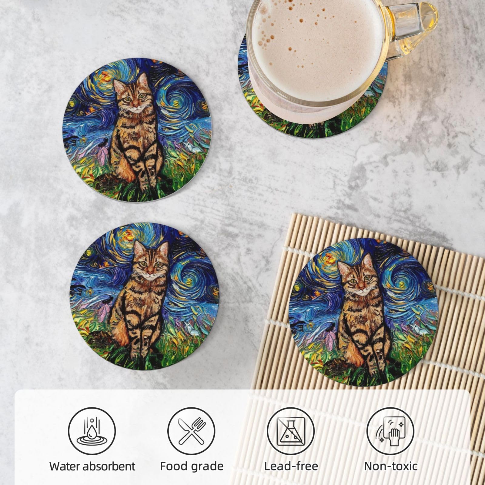 Paris Coasters For Drinks Set Of 4, 4 Inch Watercolors Style Eiffel Tower Absorbent Diatomite Ceramics Coasters For Coffee Table