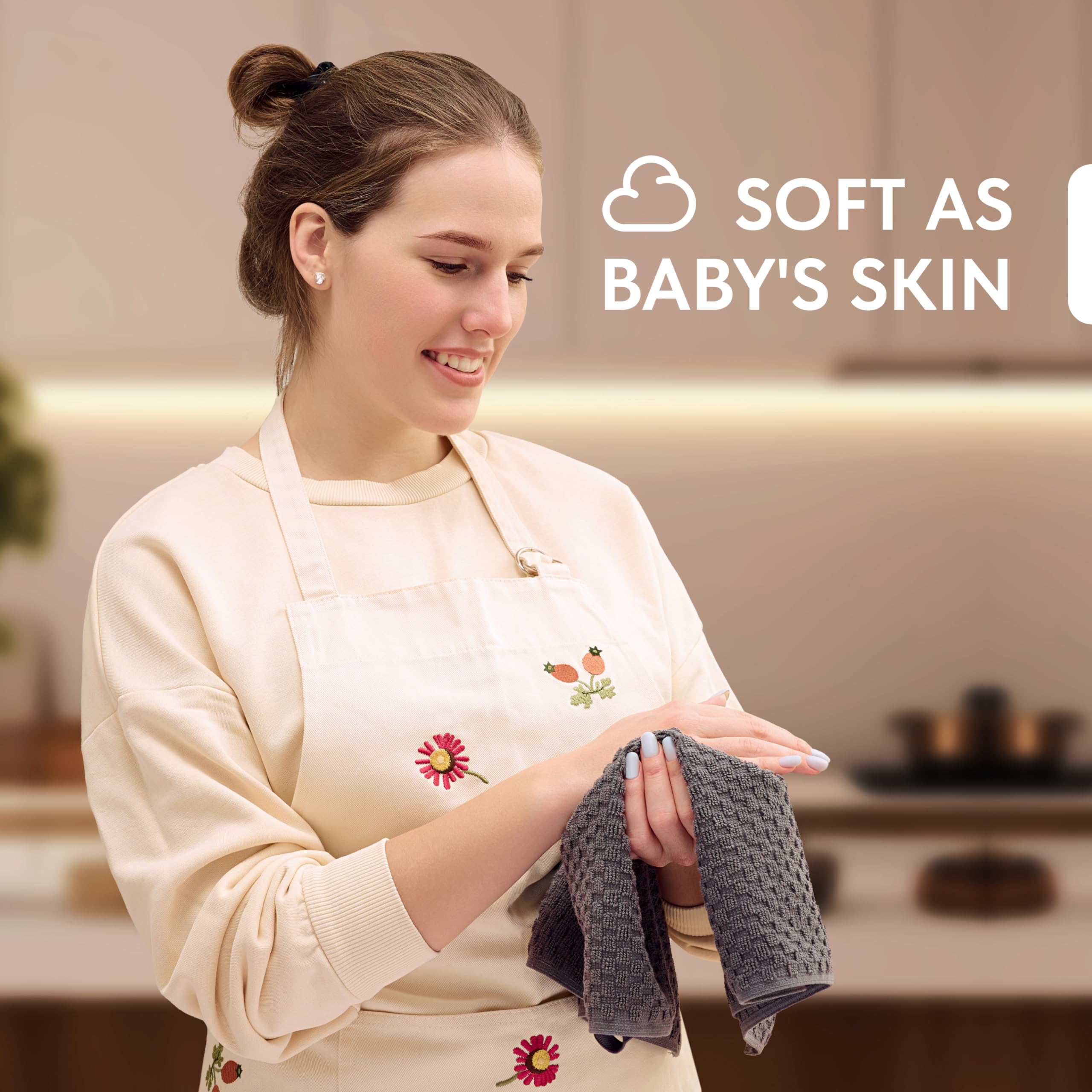 Super Absorbent Kitchen Towels 12 Pack - Premium 100% Cotton Kitchen Towels, 450Gsm Thick Machine Washable Gray Dish Towels For