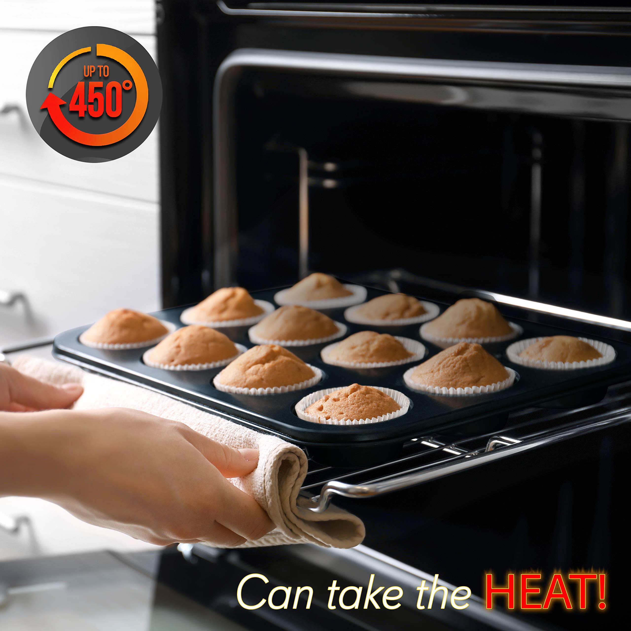 NutriChef 6-Piece Non-Stick Carbon Steel Bakeware Set - Black, Oven & Dishwasher Safe, Includes Cookie Sheet, Muffin & Loaf Pan