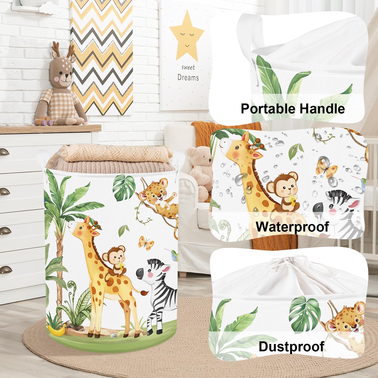 Clastyle Tropical Jungle Animals Baby Laundry Hamper Palm Tree Kid Storage Basket Boys Girls Gift Toy Box Collapsible Clothes Or