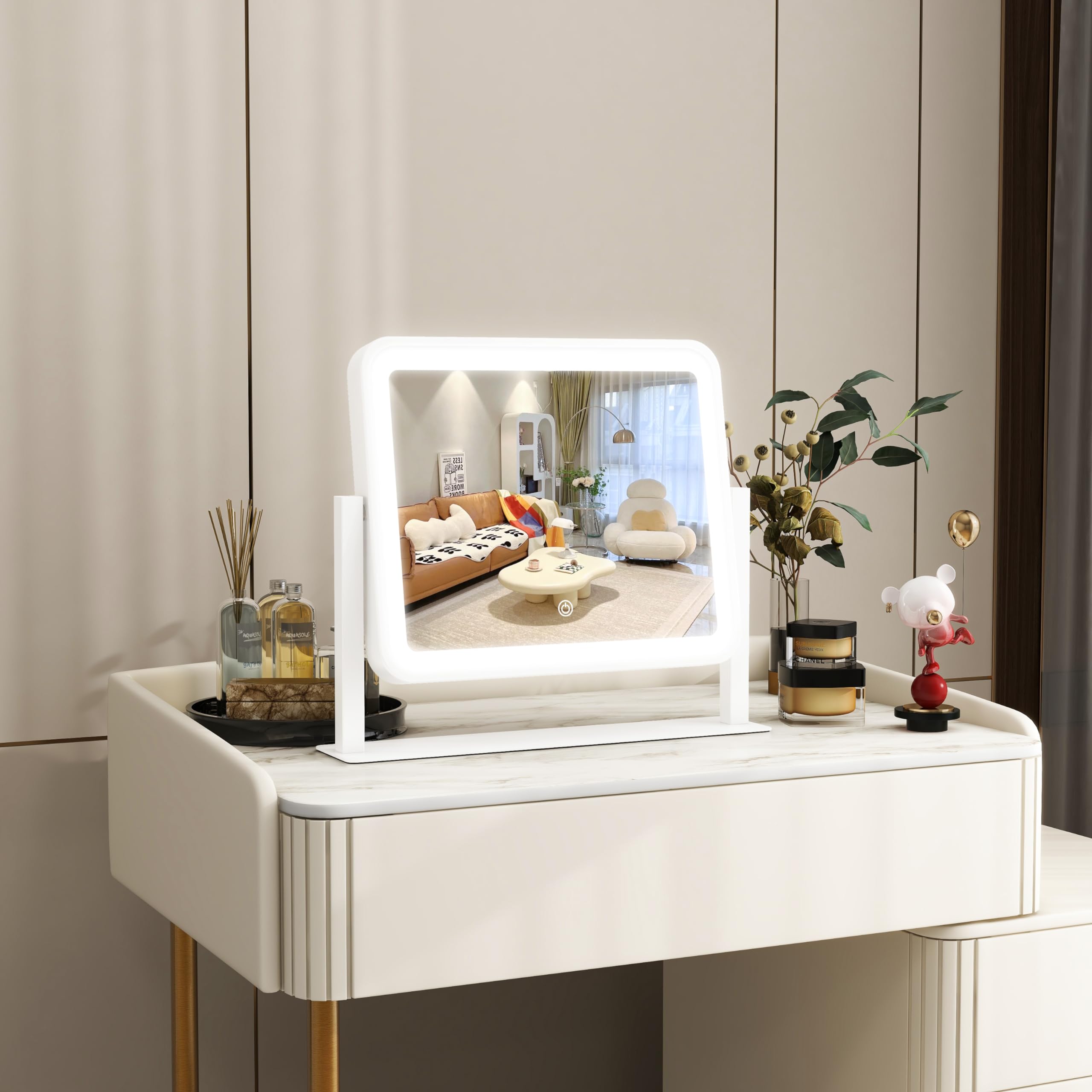 Rolove Vanity Mirror With Lights, 14''  12'' Led Makeup Mirror, Lighted Makeup Mirror With Lights, Smart Touch Control 3 Colors