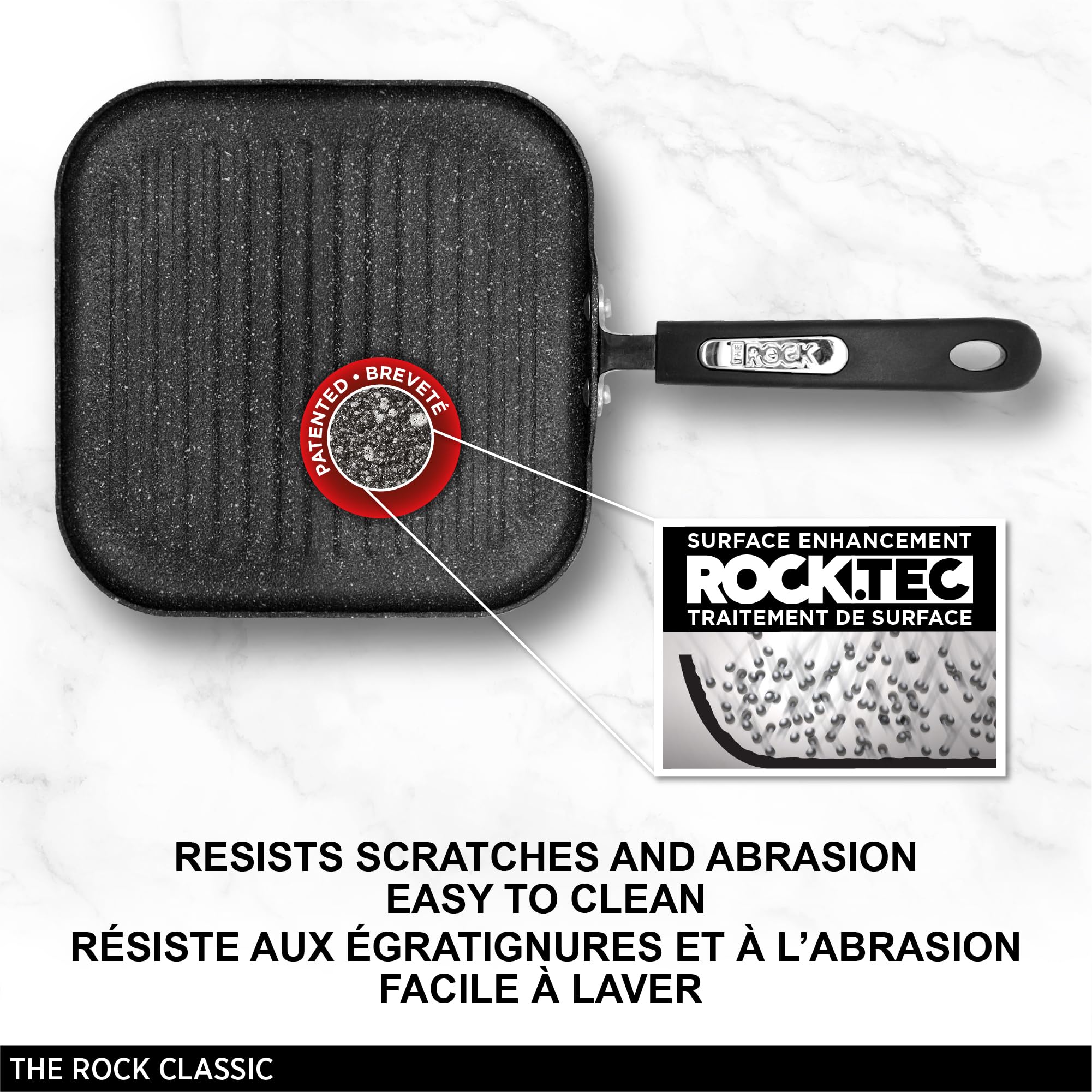 Starfrit The Rock 25Cm (10) Non-Stick Grill Pan - Durable Forged Aluminium - Oven Safe - Pfoa Free - Easy To Clean - Black
