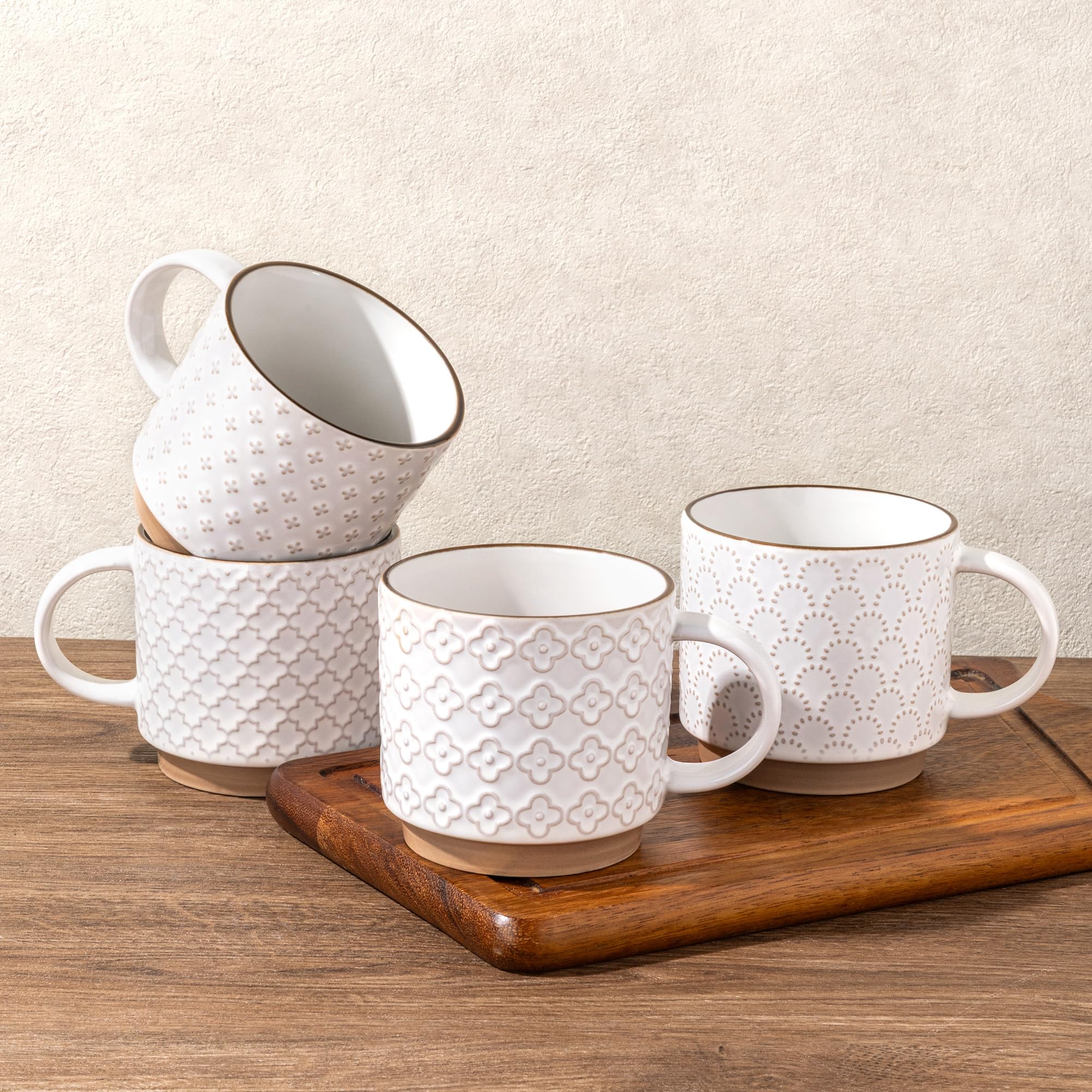 AmorArc 12 oz Coffee Mugs Set of 4, Stackable Ceramic Coffee Cups Set