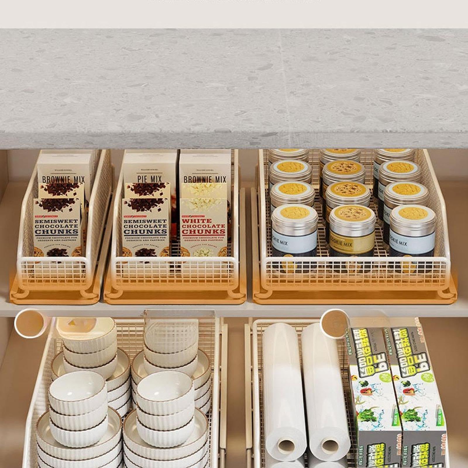 Merishopp Pull Out Cabinet Organizer Slide Out Spice Rack For Pantry Closet Countertop S White