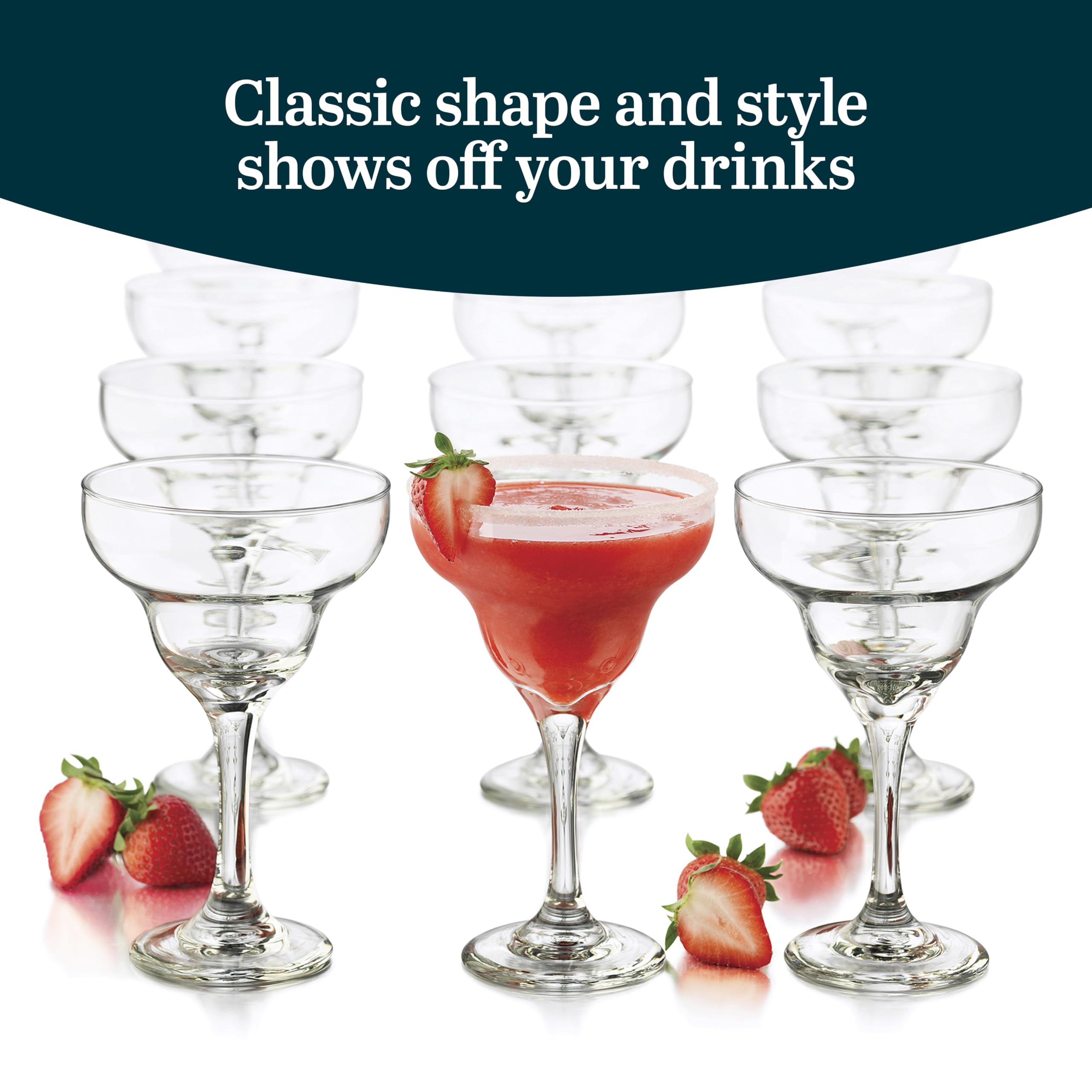 Libbey Margarita Glasses Set Of 12, Durable Large Margarita Glass, 9 Oz Dishwasher Safe Stemmed Drinking Glasses Gift For Weddin