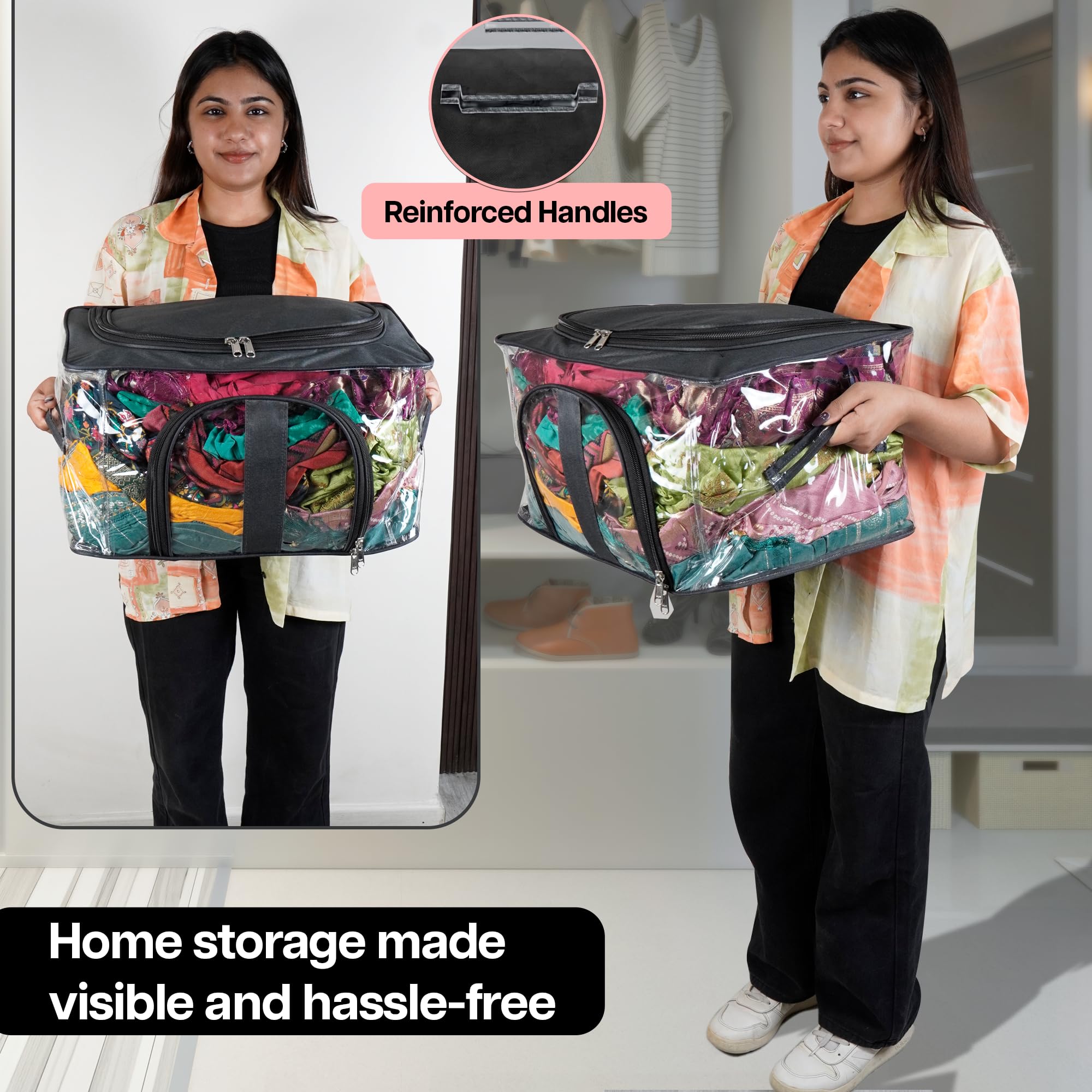 Storite 5 Pack Nylon 33 L Pvc Transparent Moisture Proof Storage Box For Clothes Closet Wardrobe Organizer Bag For Clothes Saree