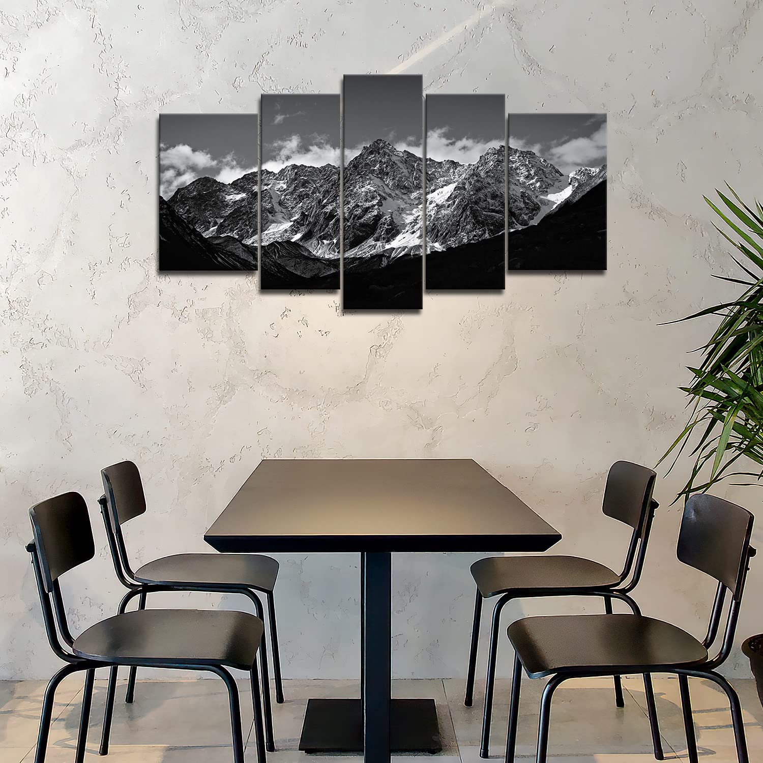 Canvas Wall Art Mountain Black And White Snow Mountain Landscape Picture 5 Pieces Prints On Canvas Modern Giclee Framed Artwork