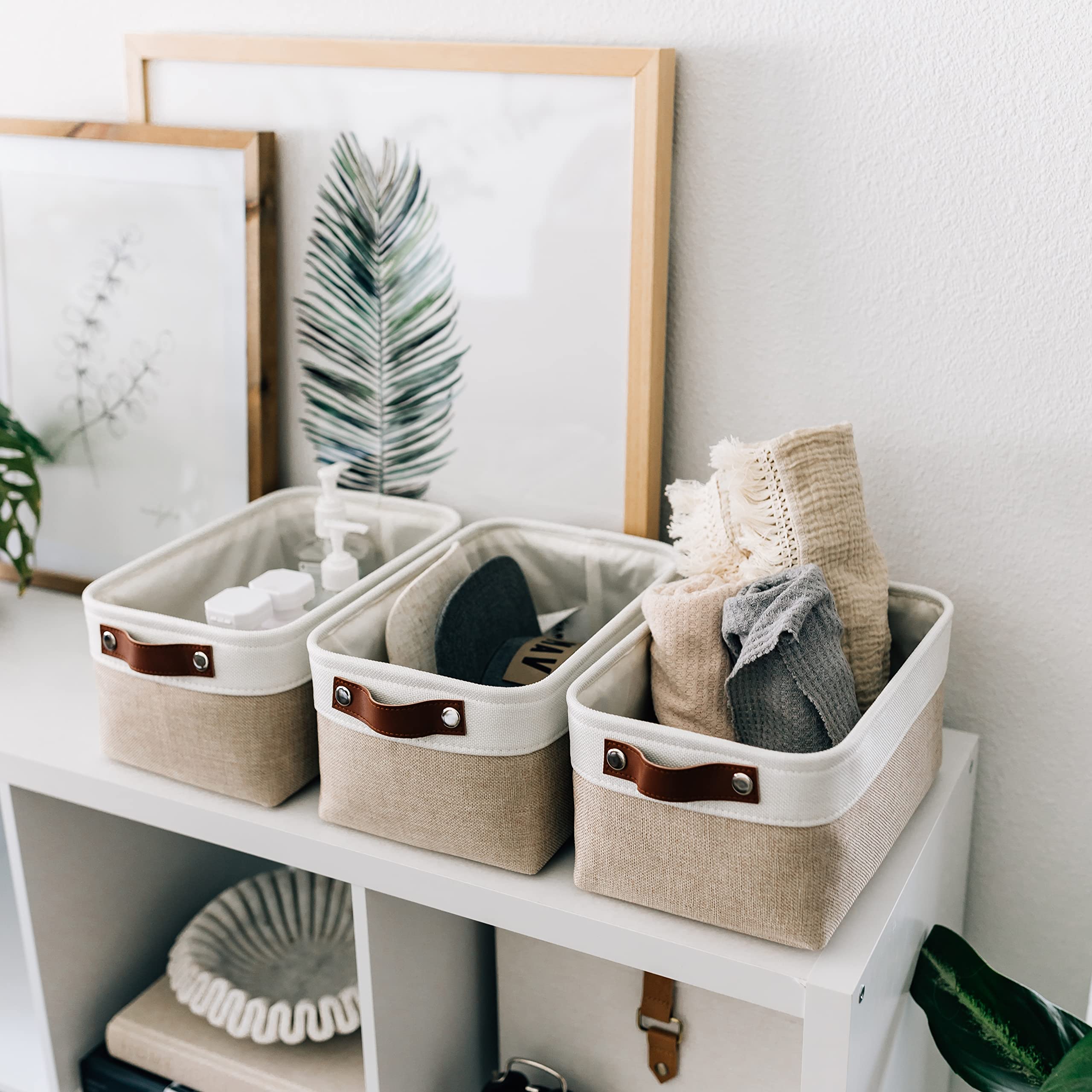 Organihaus Small Fabric Storage Baskets For Shelves 3 Pack | 12X8In Closet Storage Bins For Shelves | Cloth Baskets For Organizi