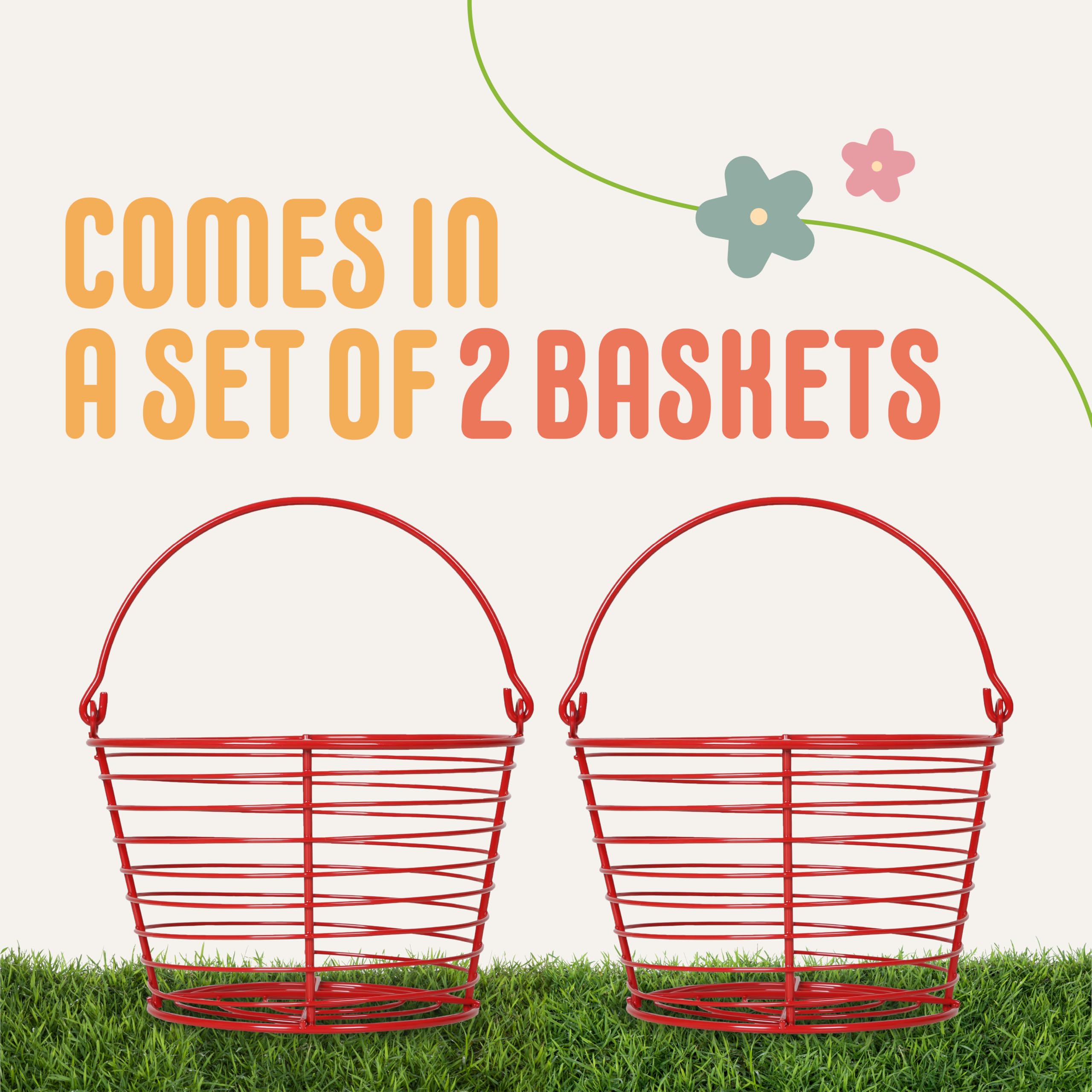 Concord 8'' Egg Basket For Storage Collecting And Transporting Chicken And Duck Eggs. Farm Grade Wire Baskets. 2 Pack (Red)