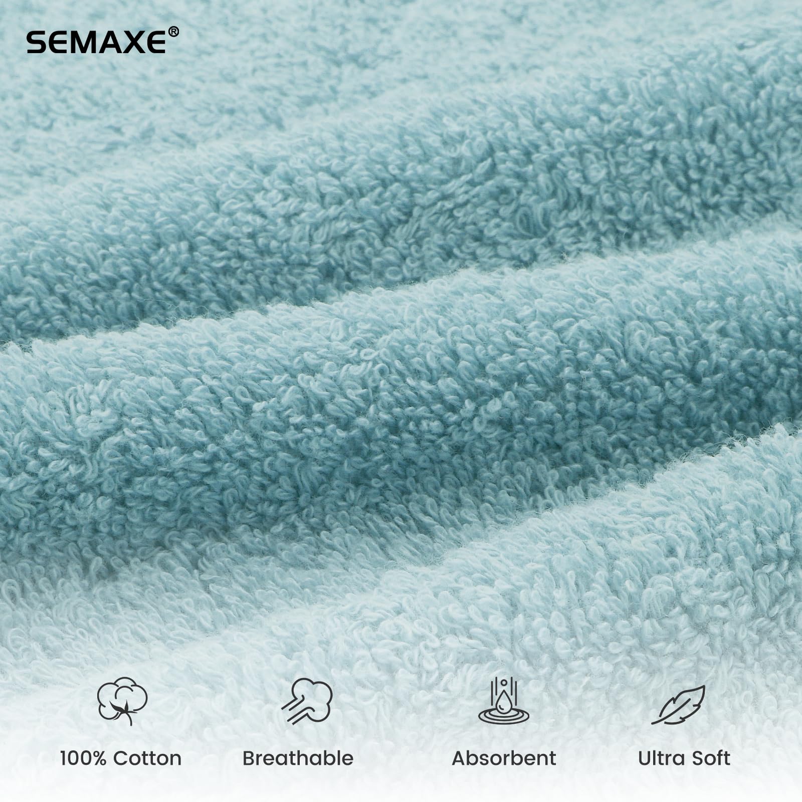 SEMAXE Hand Towel  100% Cotton Towel Set for Bathroom  Soft and Highly Absorbent Towel  Hotel & Spa Quality  16?x 27?(Ice Lake Blue)