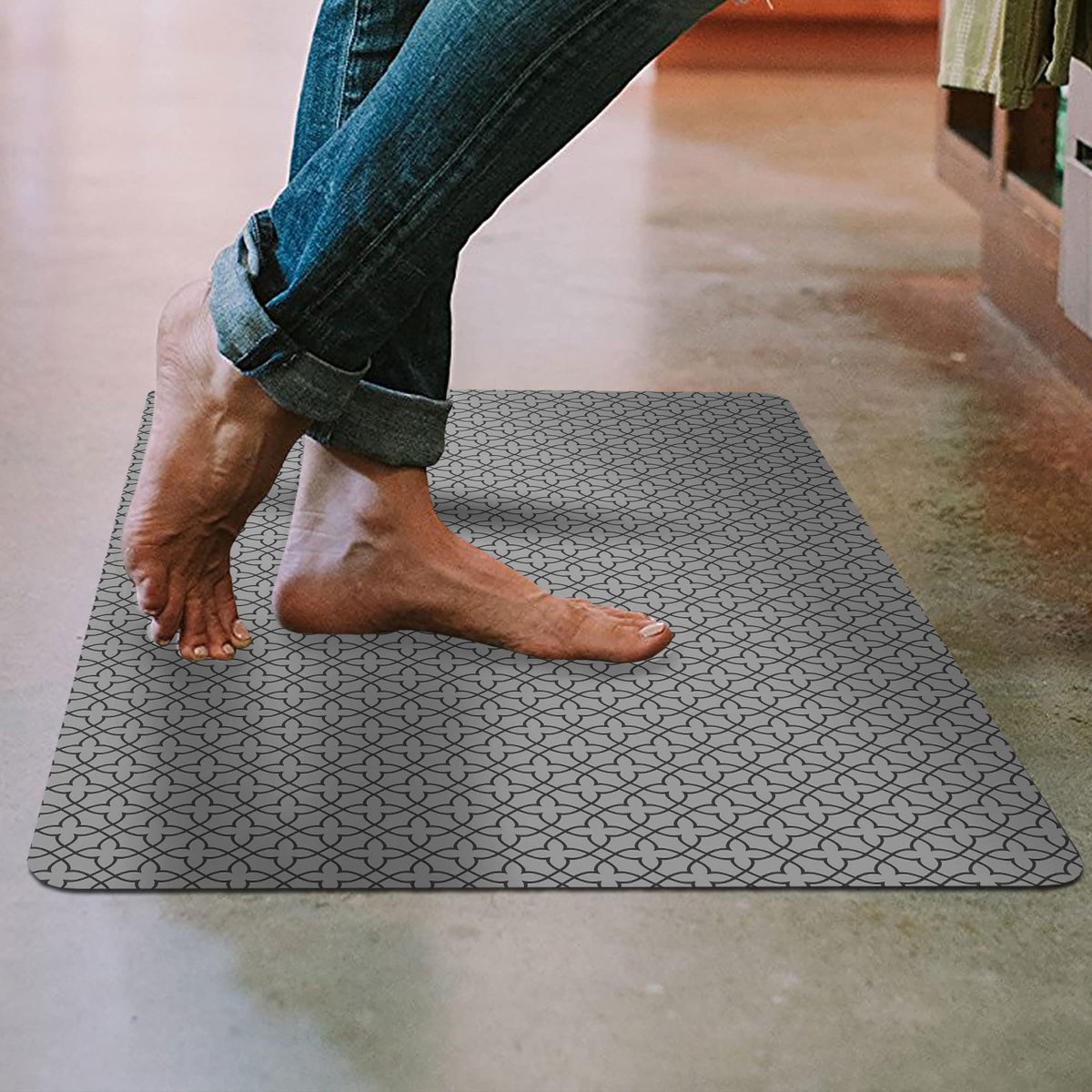 Shape28 Floor Mat Ultra-Thin Kitchen Rug With Non Slip Rubber Backing 35Ax23A Grey Design 6M