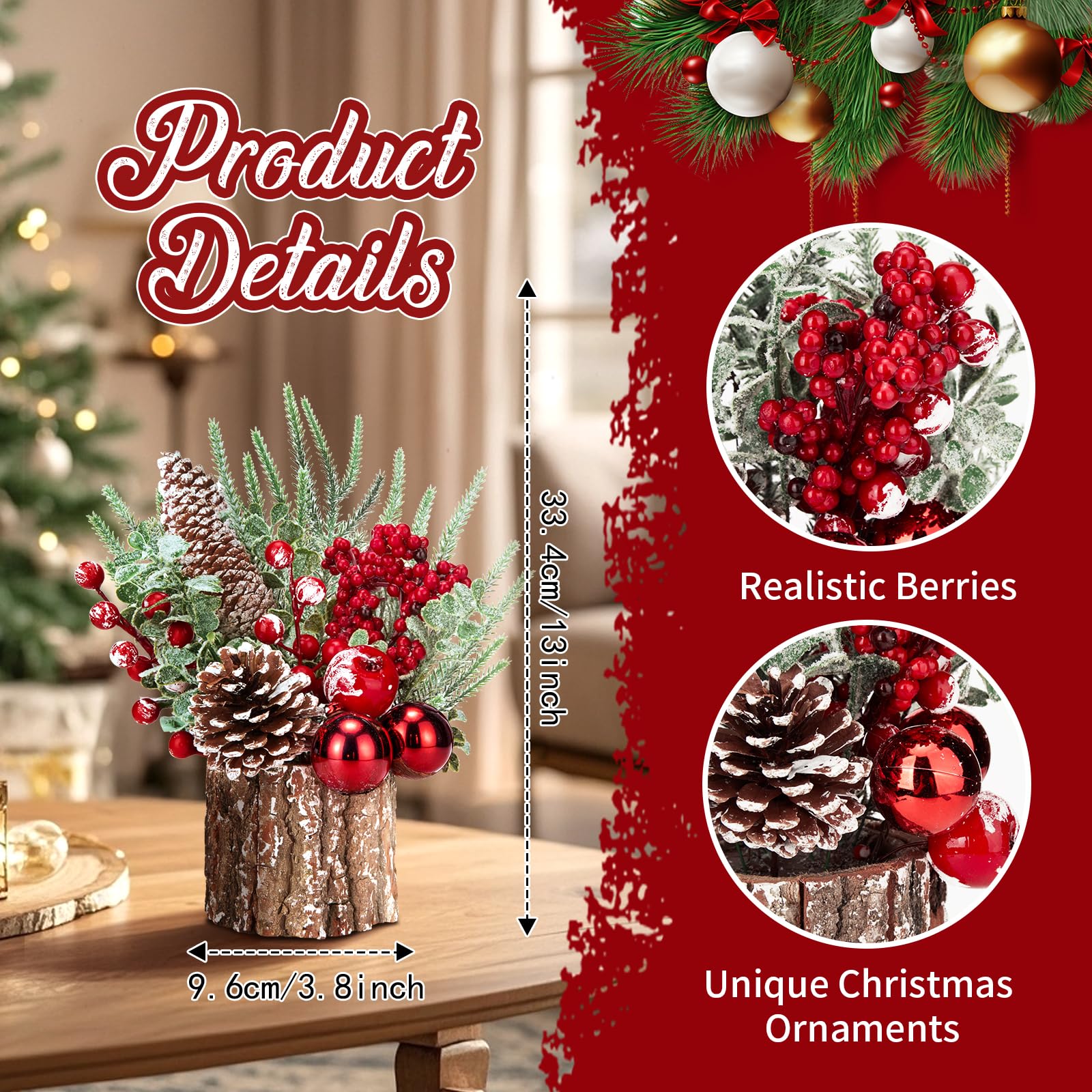 Christmas Decorations Indoor, Christmas Centerpiece Table Decorations, Small Artificial Tabletop/Desk Christmas Tree with Xmas O