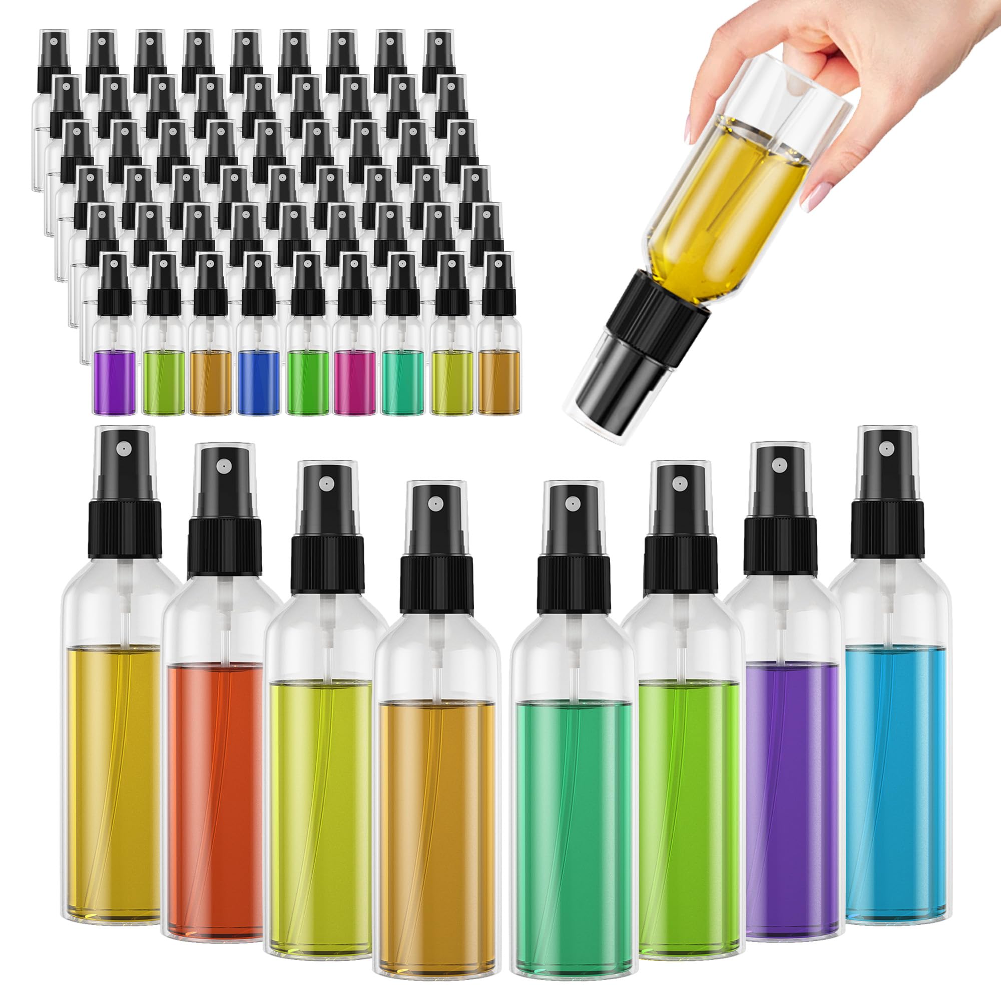 Evancent 50Pack 4Oz Spray Bottles Plastic, 120Ml Small Spray Bottle Bulk Black Fine Mist Sprayer, Portable Empty Refillable Cont