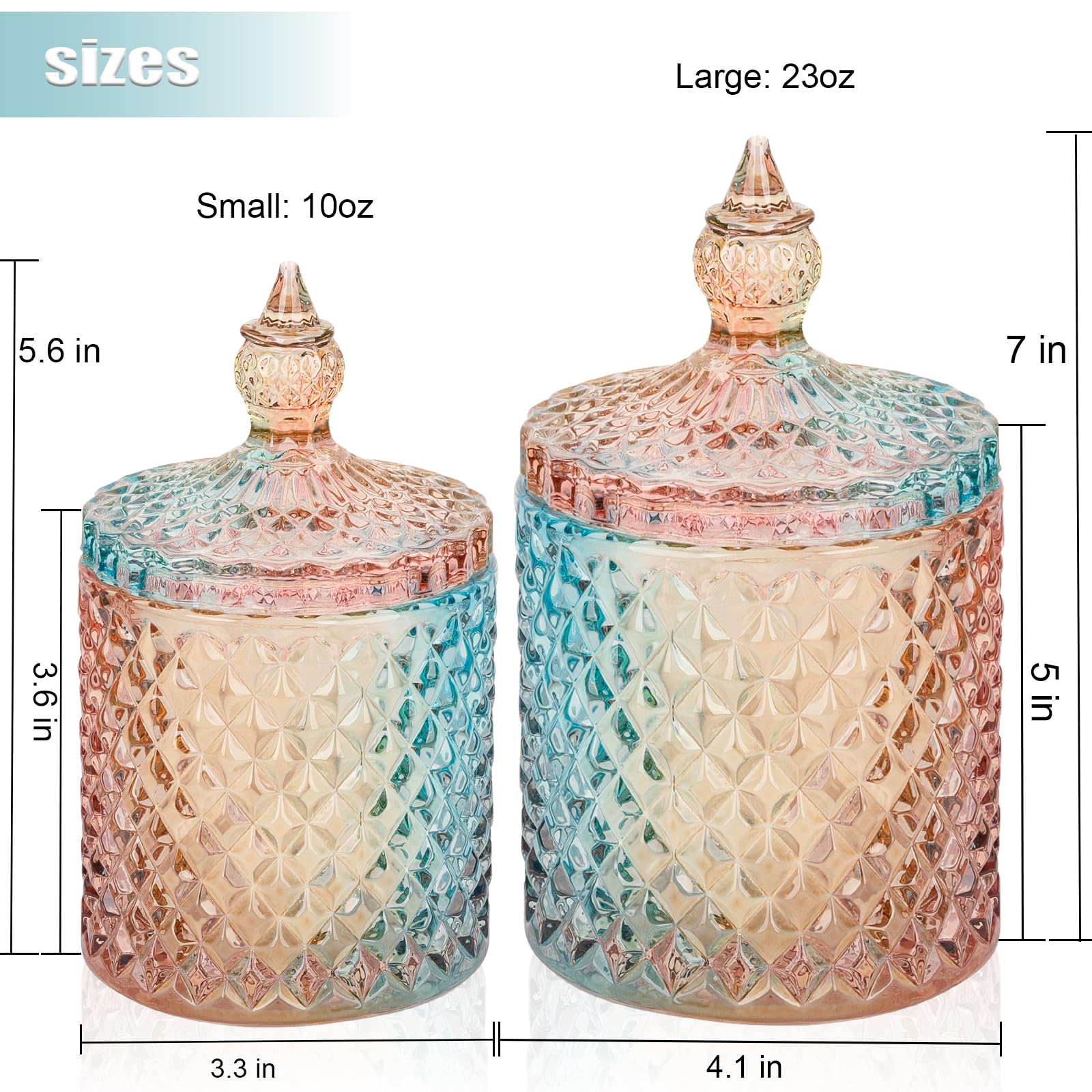 2 Pack Qtip Holder Glass Bathroom Accessories Vanity Organizers And Makeup Storage For Cotton Swabs, Small And Large Rainbow