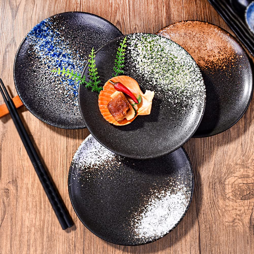 Lmrlcs Japanese Dinner Plates Set Of 4, Ceramic Round Dessert Or Salad Plate, Dinnerware Sets, Lead-Free, Safe In Microwave, Ove