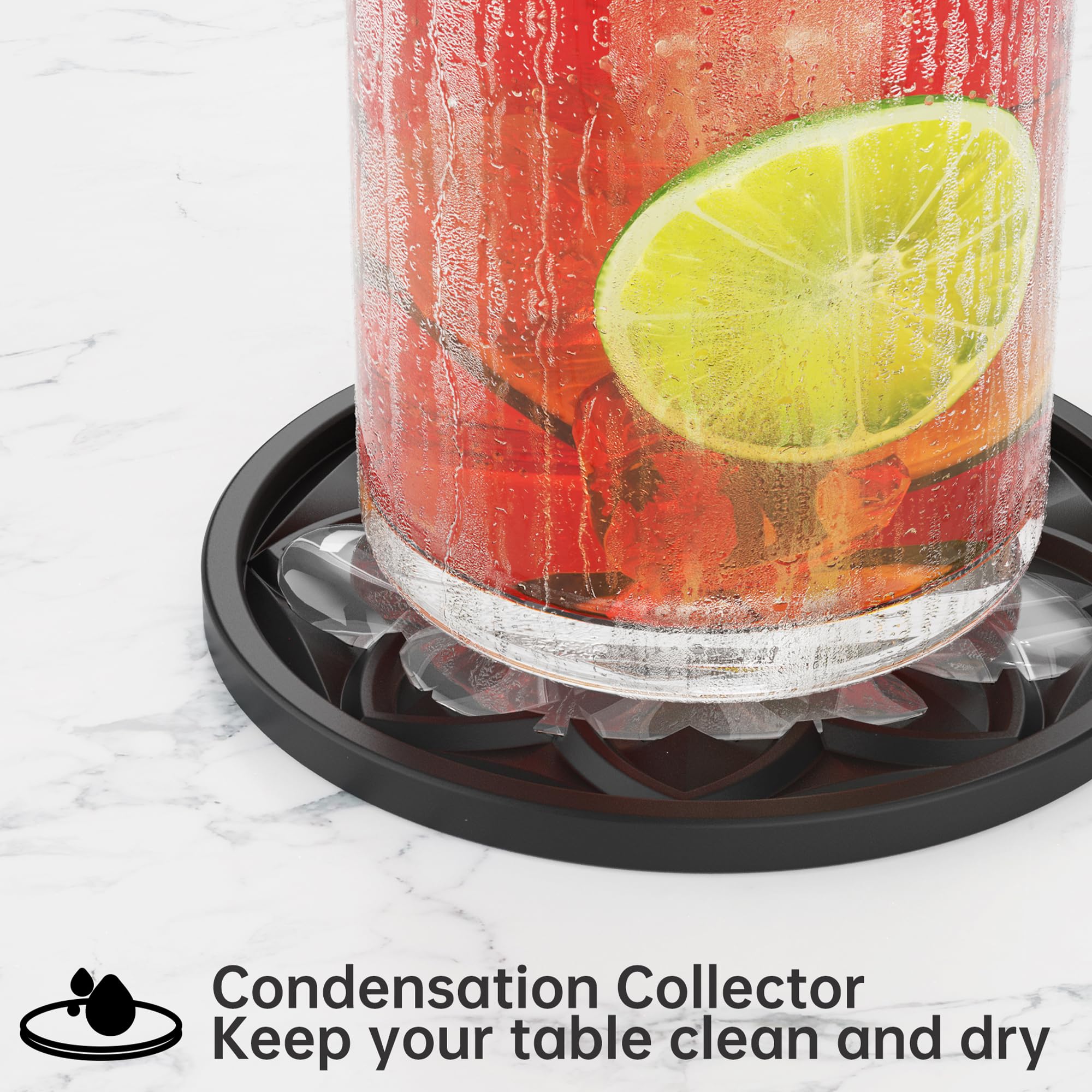 HFHOME Coasters for Drinks 6 Pack Silicone Coasters Set with Holder  Drink Coaster for Coffee Table  Table Cup Mat Desk Coaster for Drinks  Bar Coasters for Home Decor Tabletop Protection Gift - Black
