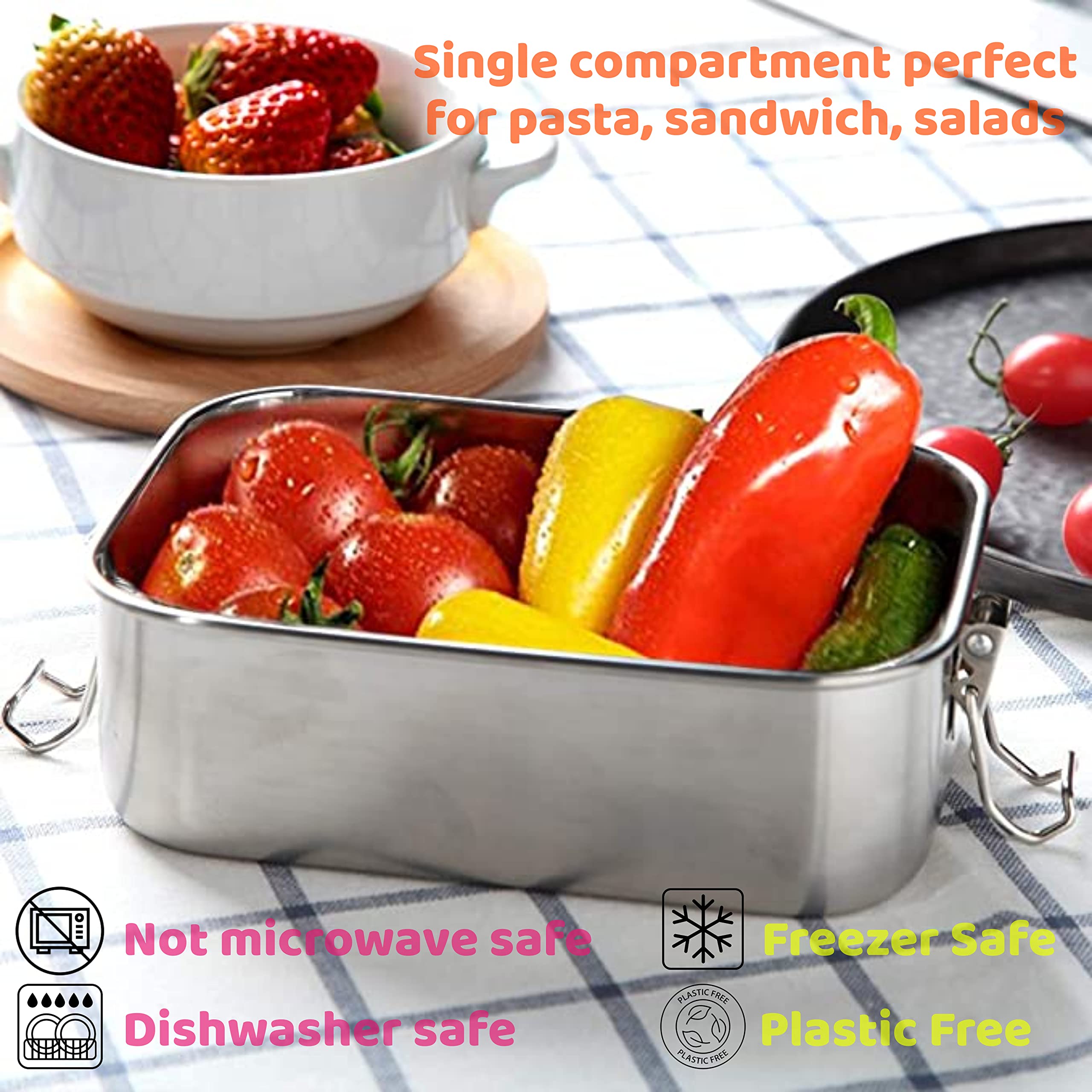 Wg Inc Small Stainless Steel Bento Box Sandwich Container, Salads Or One Meal Tiffin | Open Design For Wraps | Hygienic, Easy To