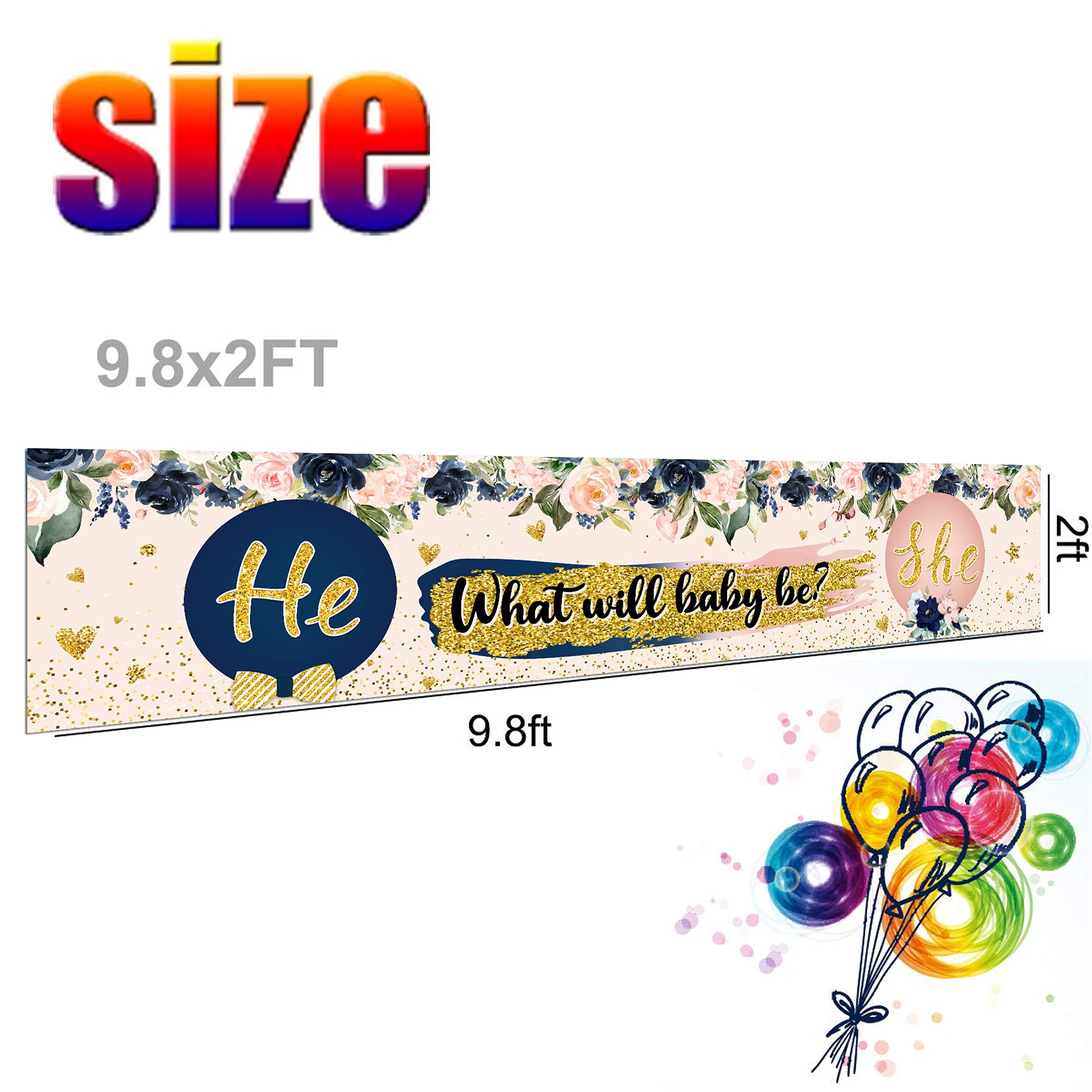 Gender Reveal Decorations, He Or She Gender Reveal Banner Large He Or She Baby Shower Yard Sign Photo Booth Props For Gender Rev