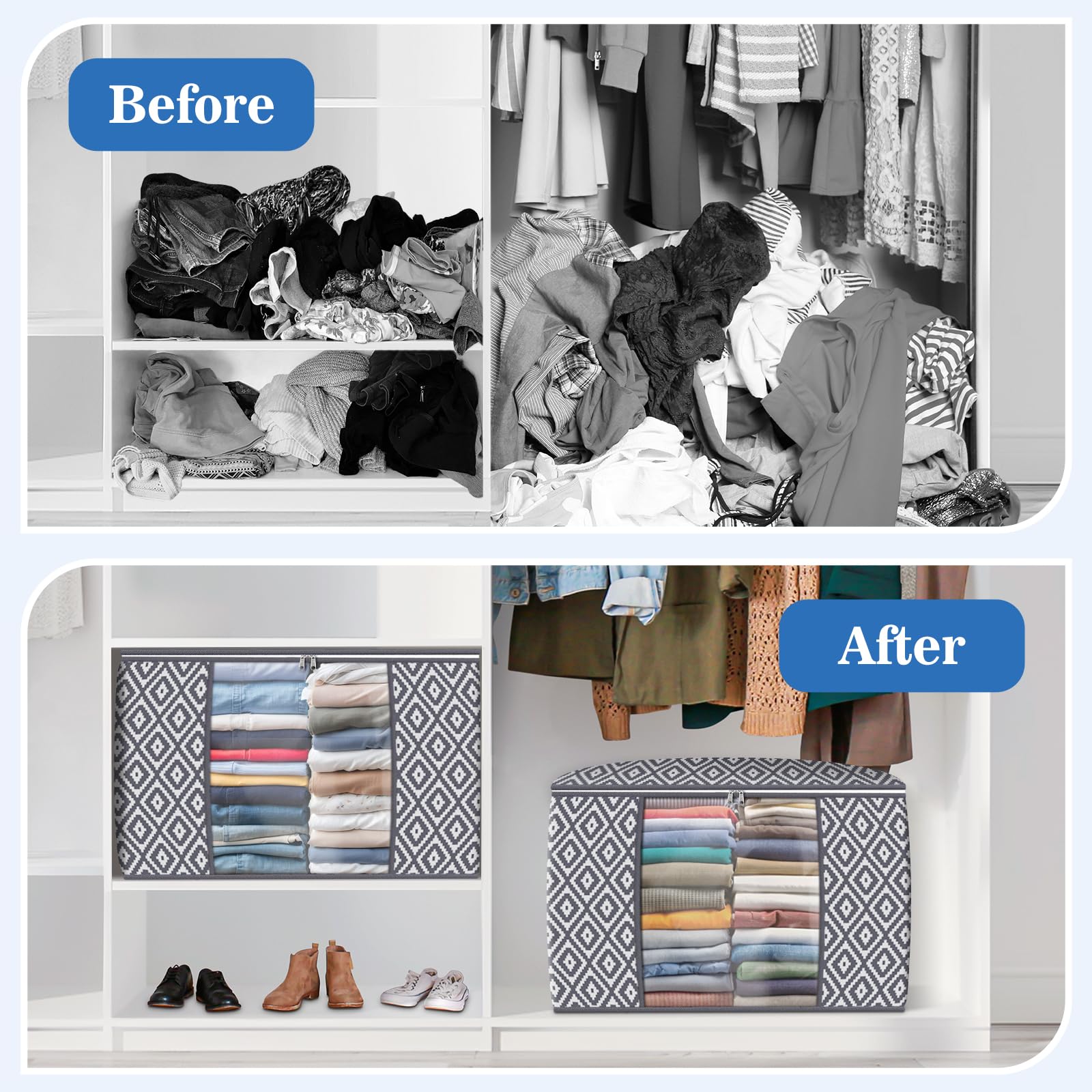 StorageTastic Direct 100L, 6 Pack, Storage Containers, Large Clothes Storage Bins Foldable Organization and Storage Bags with Re